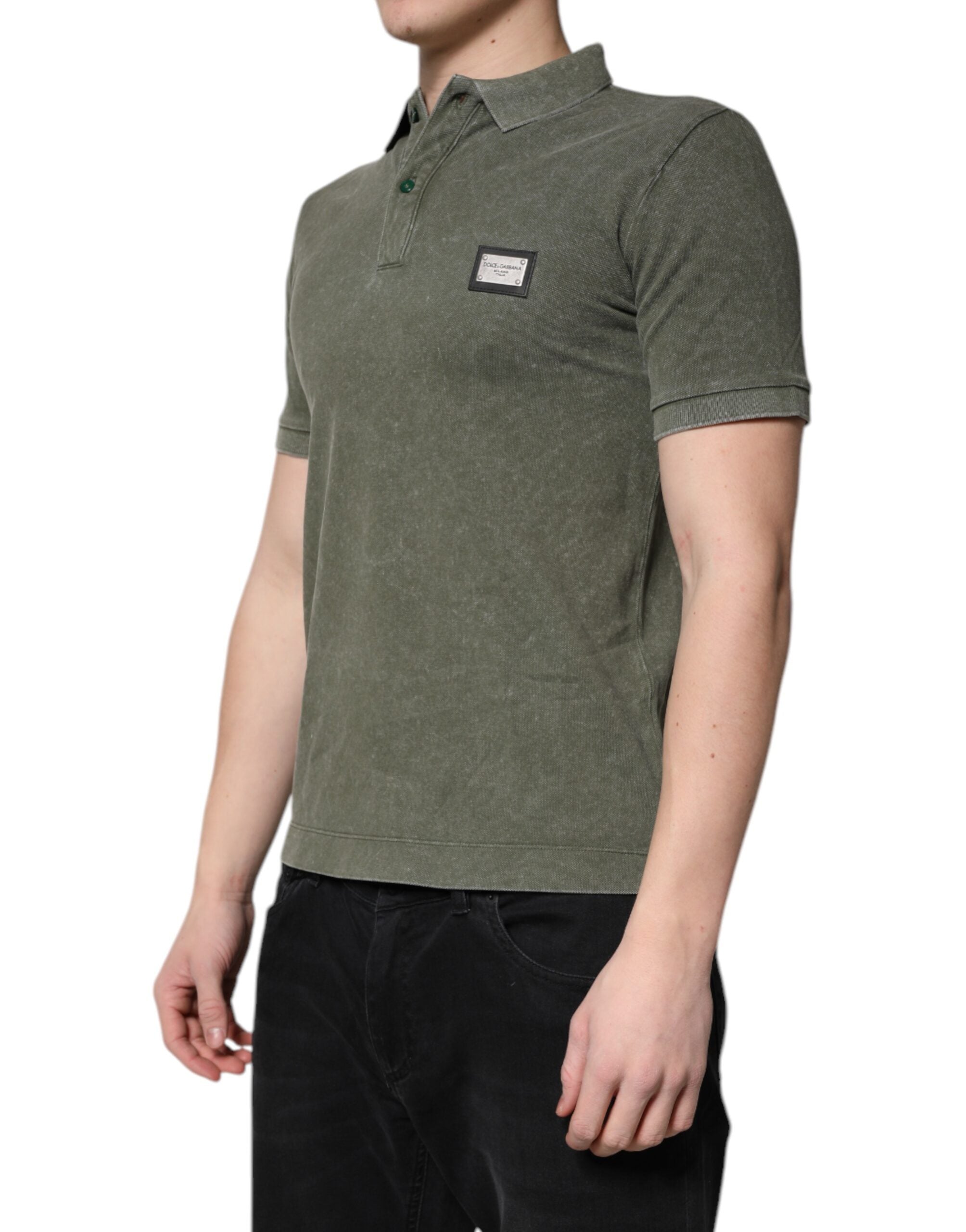 Camiseta polo de algodón con placa del logotipo verde militar de Dolce &amp; Gabbana