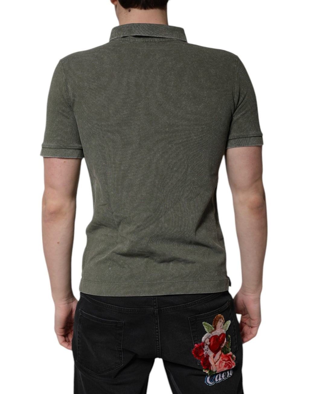 Camiseta polo de algodón con placa del logotipo verde militar de Dolce &amp; Gabbana