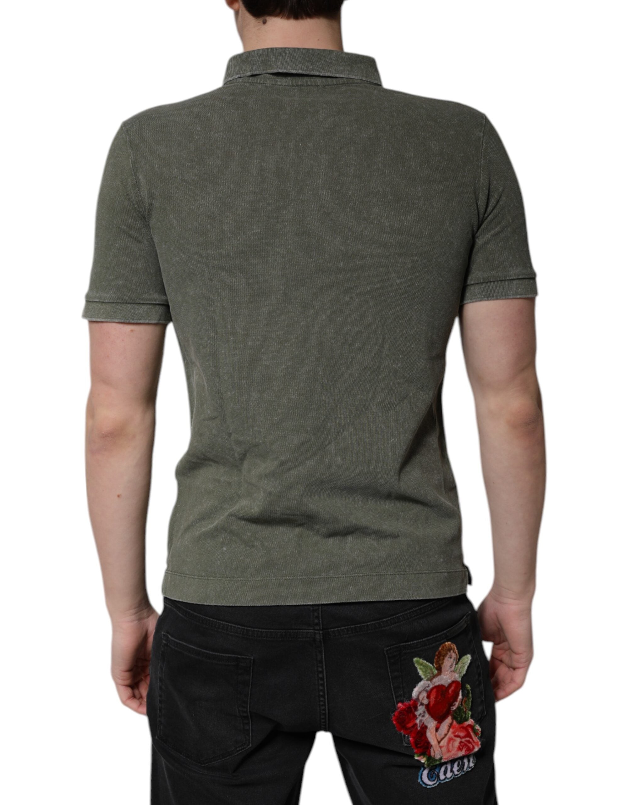 Camiseta polo de algodón con placa del logotipo verde militar de Dolce &amp; Gabbana