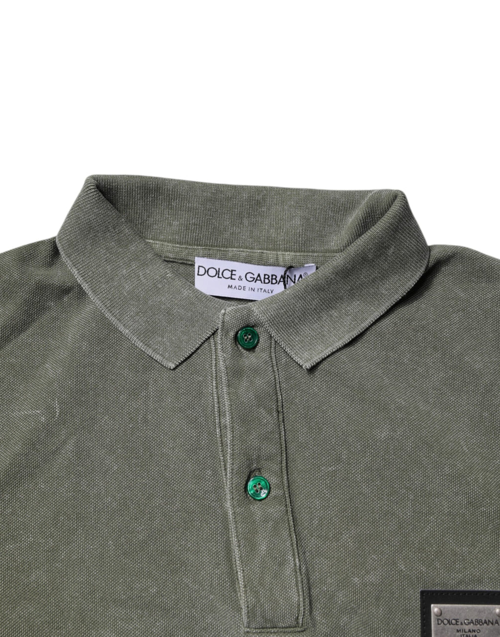 Camiseta polo de algodón con placa del logotipo verde militar de Dolce &amp; Gabbana