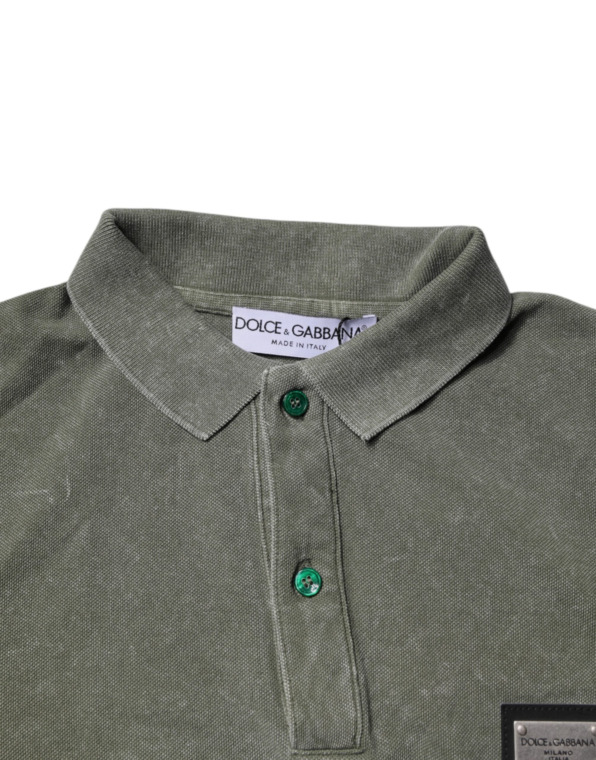 Camiseta polo de algodón con placa del logotipo verde militar de Dolce &amp; Gabbana