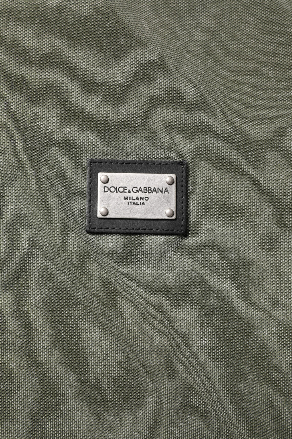 Camiseta polo de algodón con placa del logotipo verde militar de Dolce &amp; Gabbana