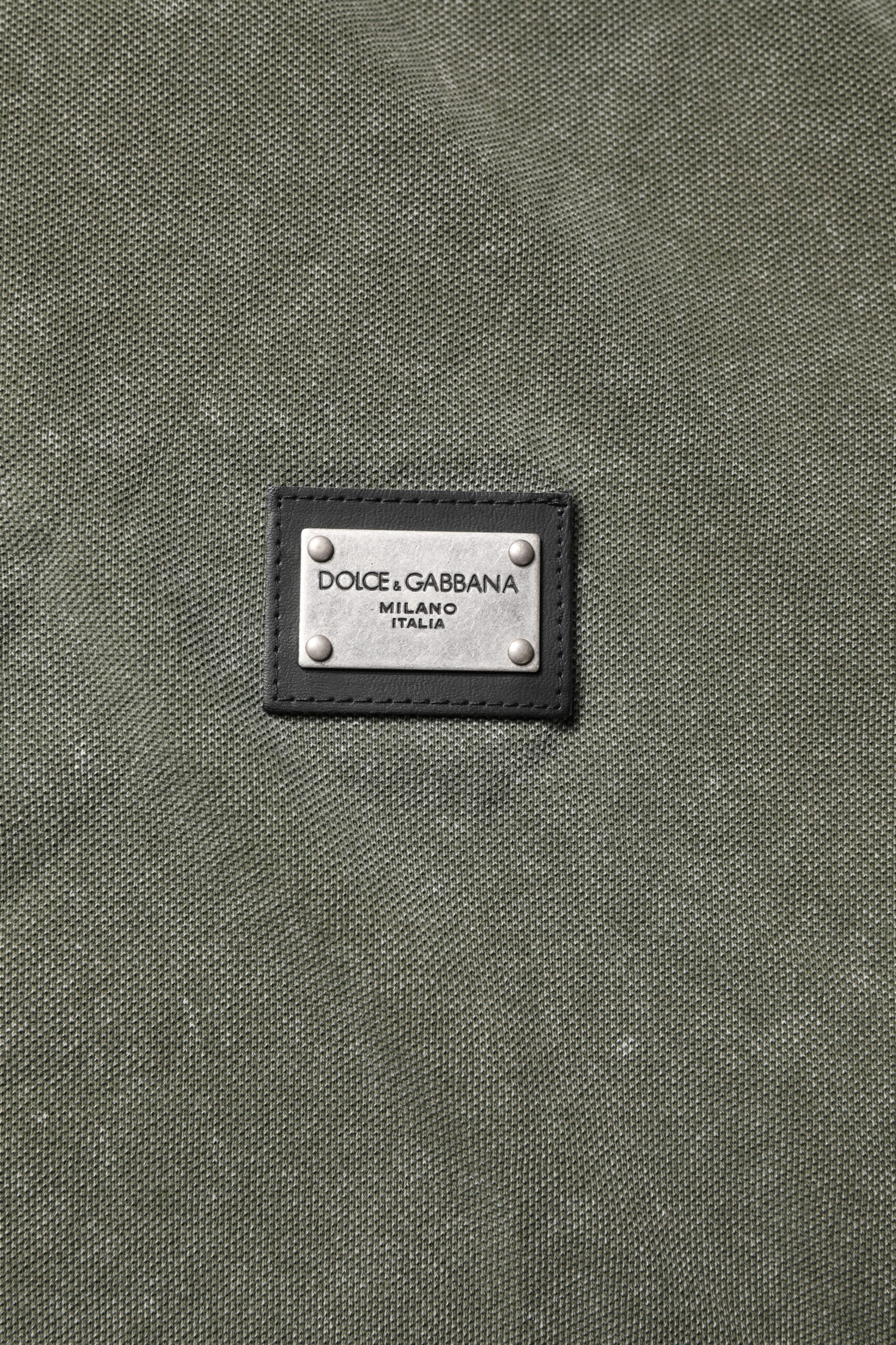 Camiseta polo de algodón con placa del logotipo verde militar de Dolce &amp; Gabbana