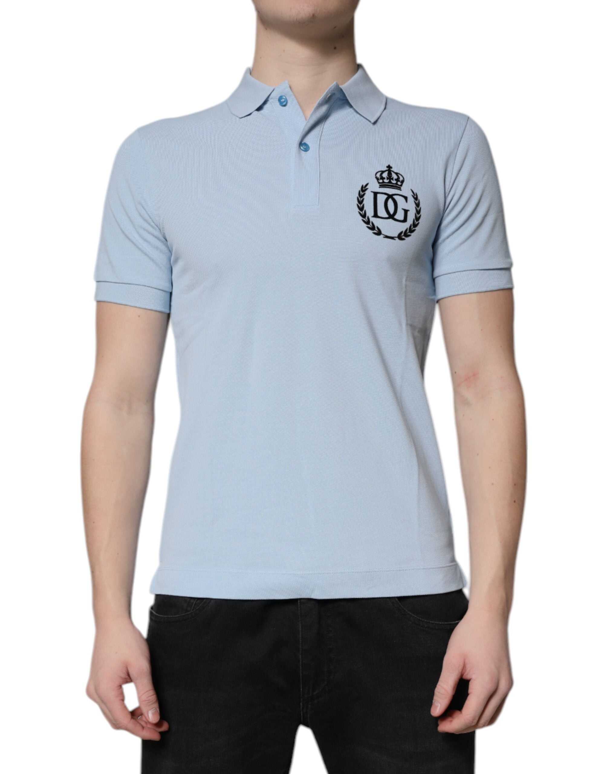 Polo de algodón azul cielo con cuello de corona de Dolce &amp; Gabbana