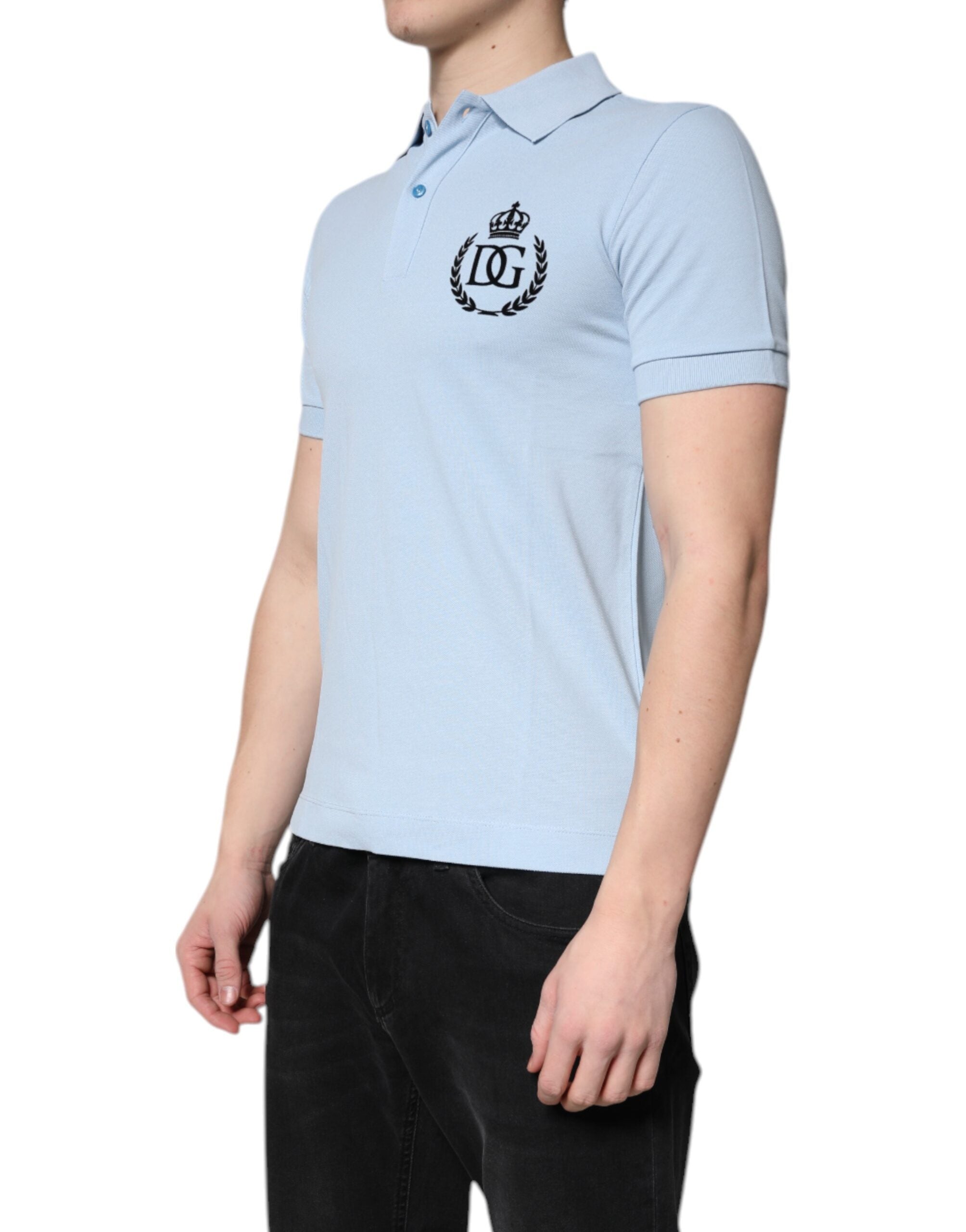 Polo de algodón azul cielo con cuello de corona de Dolce &amp; Gabbana
