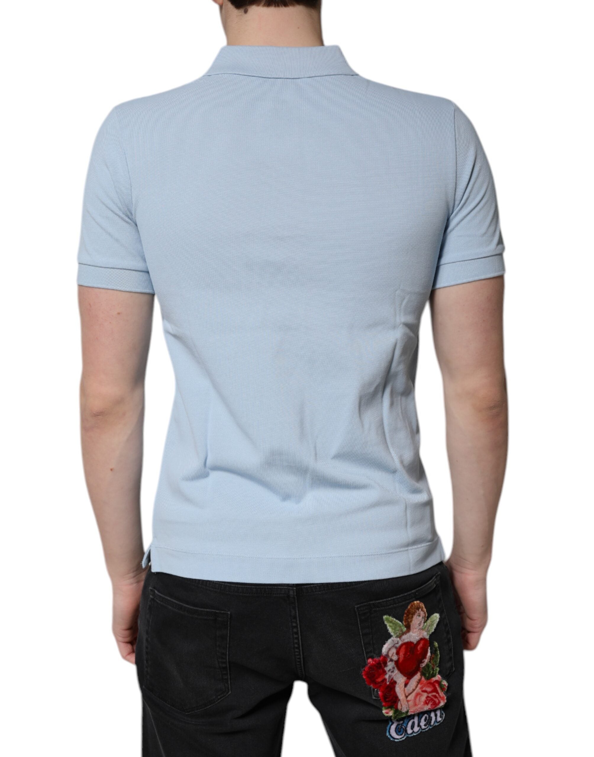 Polo de algodón azul cielo con cuello de corona de Dolce &amp; Gabbana