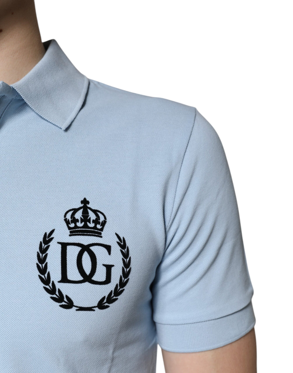 Polo de algodón azul cielo con cuello de corona de Dolce &amp; Gabbana
