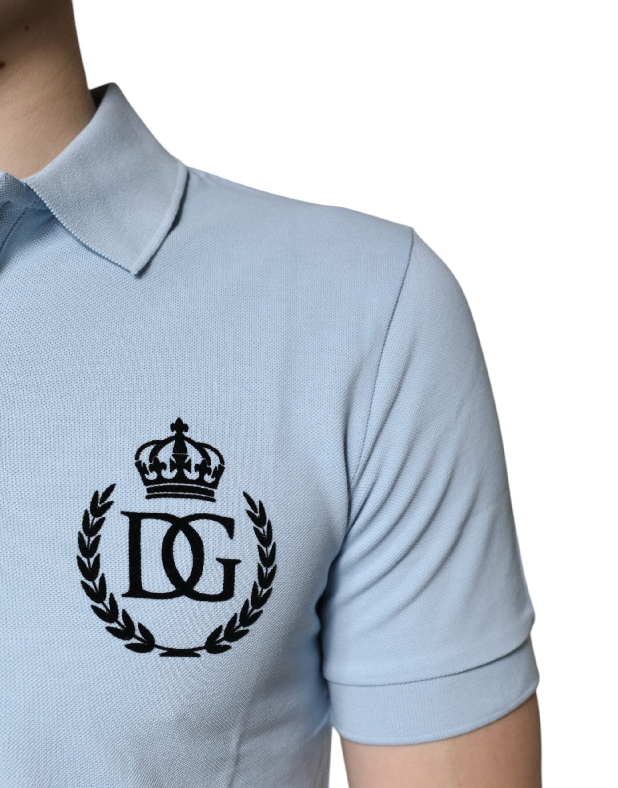 Polo de algodón azul cielo con cuello de corona de Dolce &amp; Gabbana