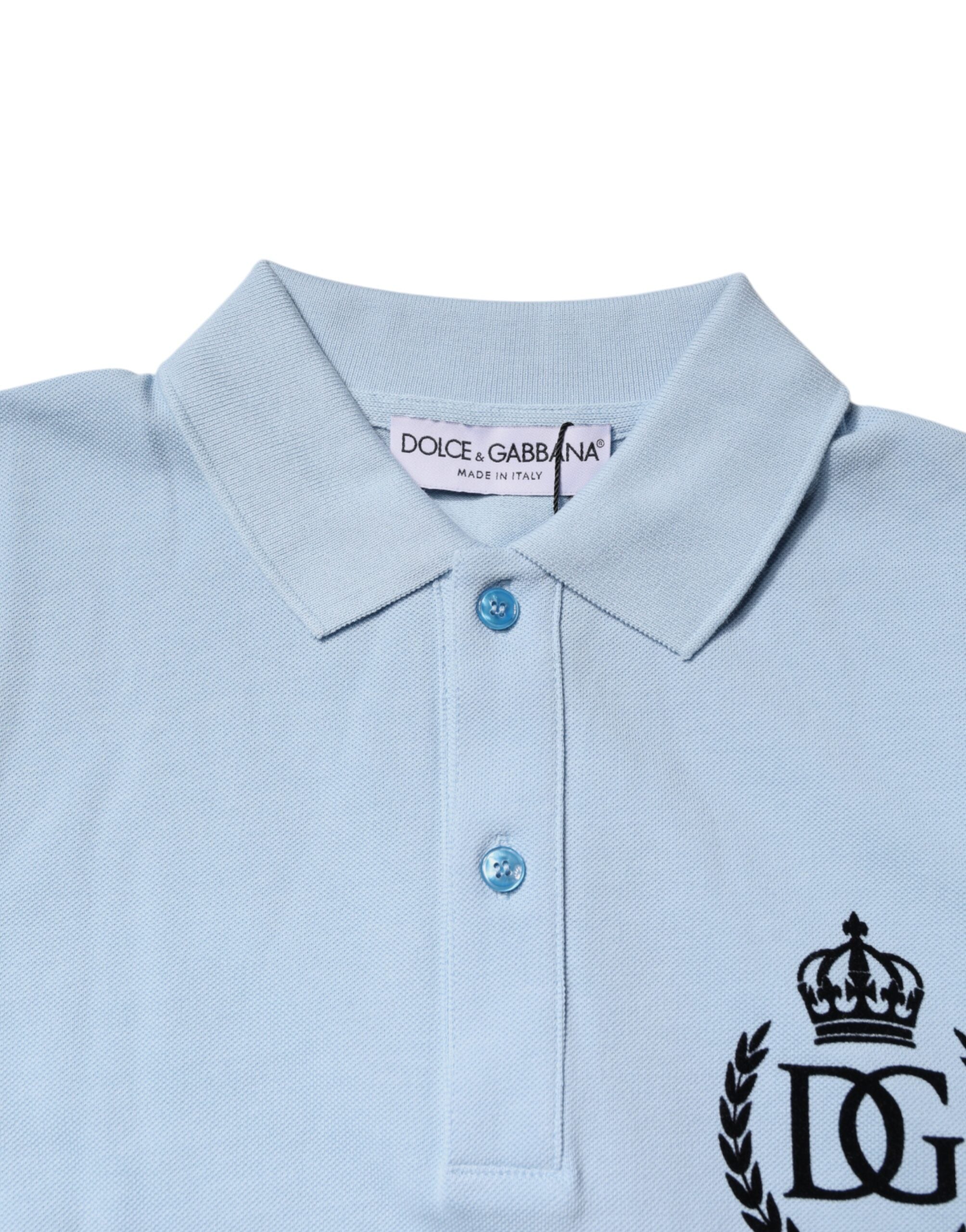 Polo de algodón azul cielo con cuello de corona de Dolce &amp; Gabbana