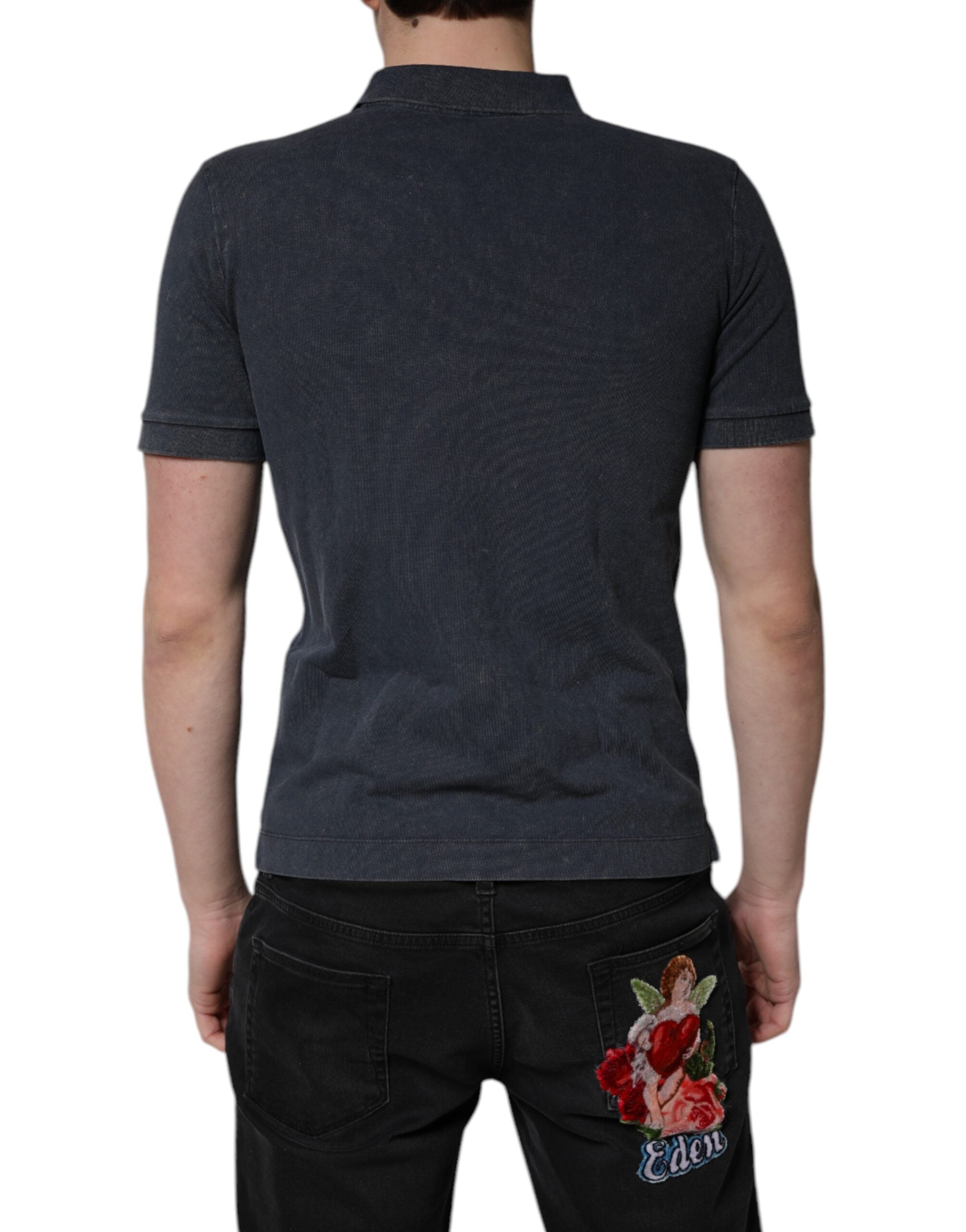Polo de algodón con placa del logotipo azul oscuro de Dolce &amp; Gabbana para hombre