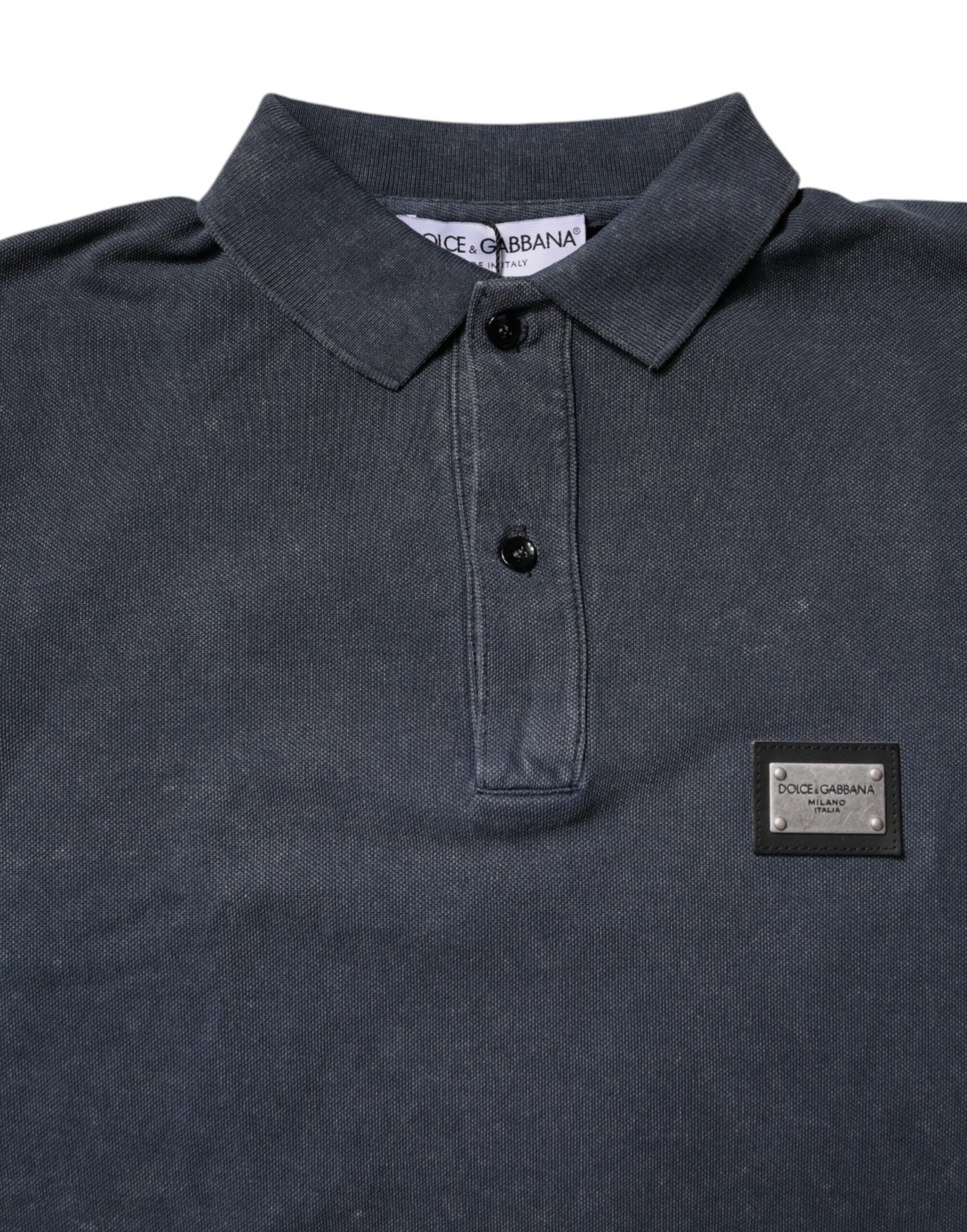 Polo de algodón con placa del logotipo azul oscuro de Dolce &amp; Gabbana para hombre
