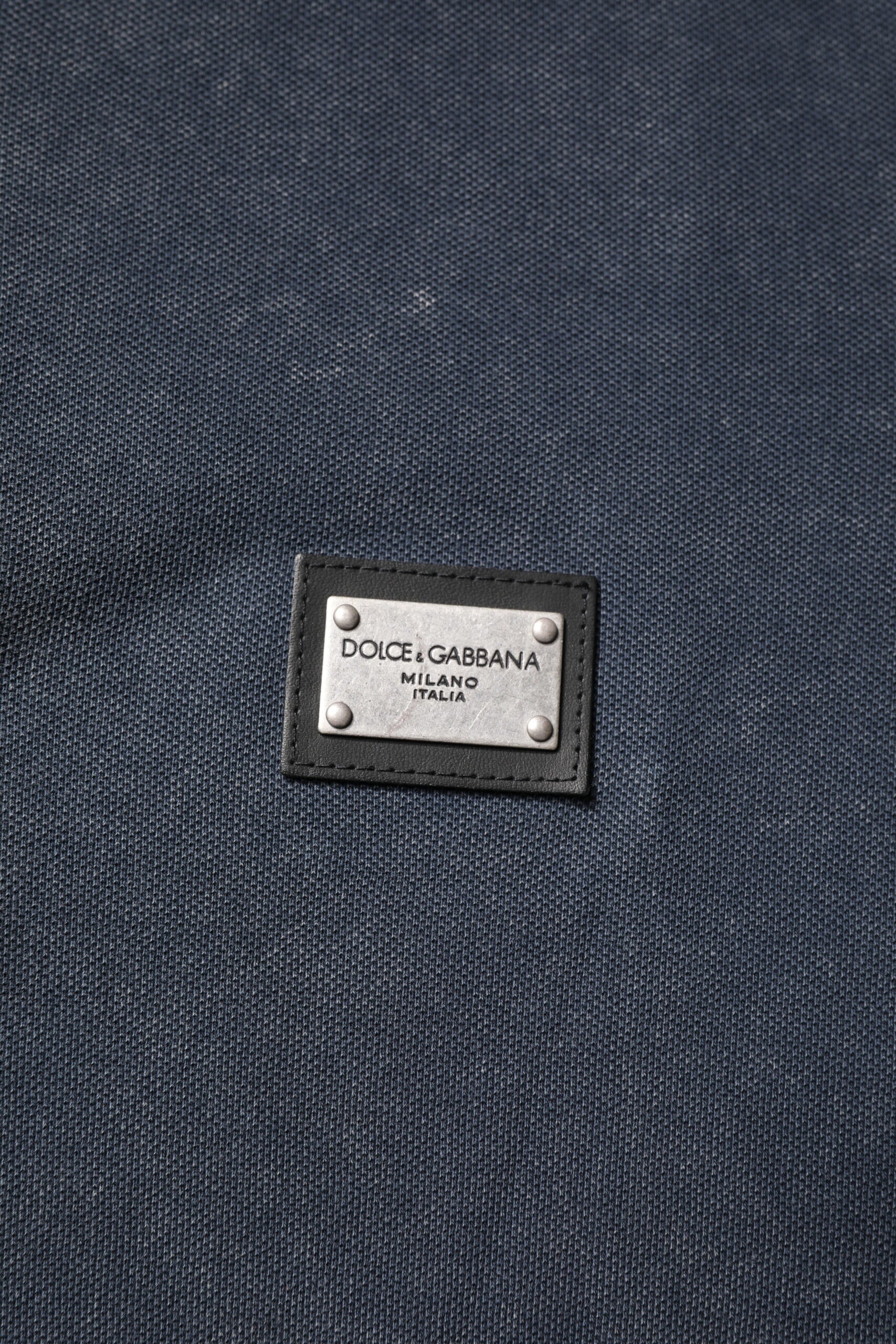 Polo de algodón con placa del logotipo azul oscuro de Dolce &amp; Gabbana para hombre