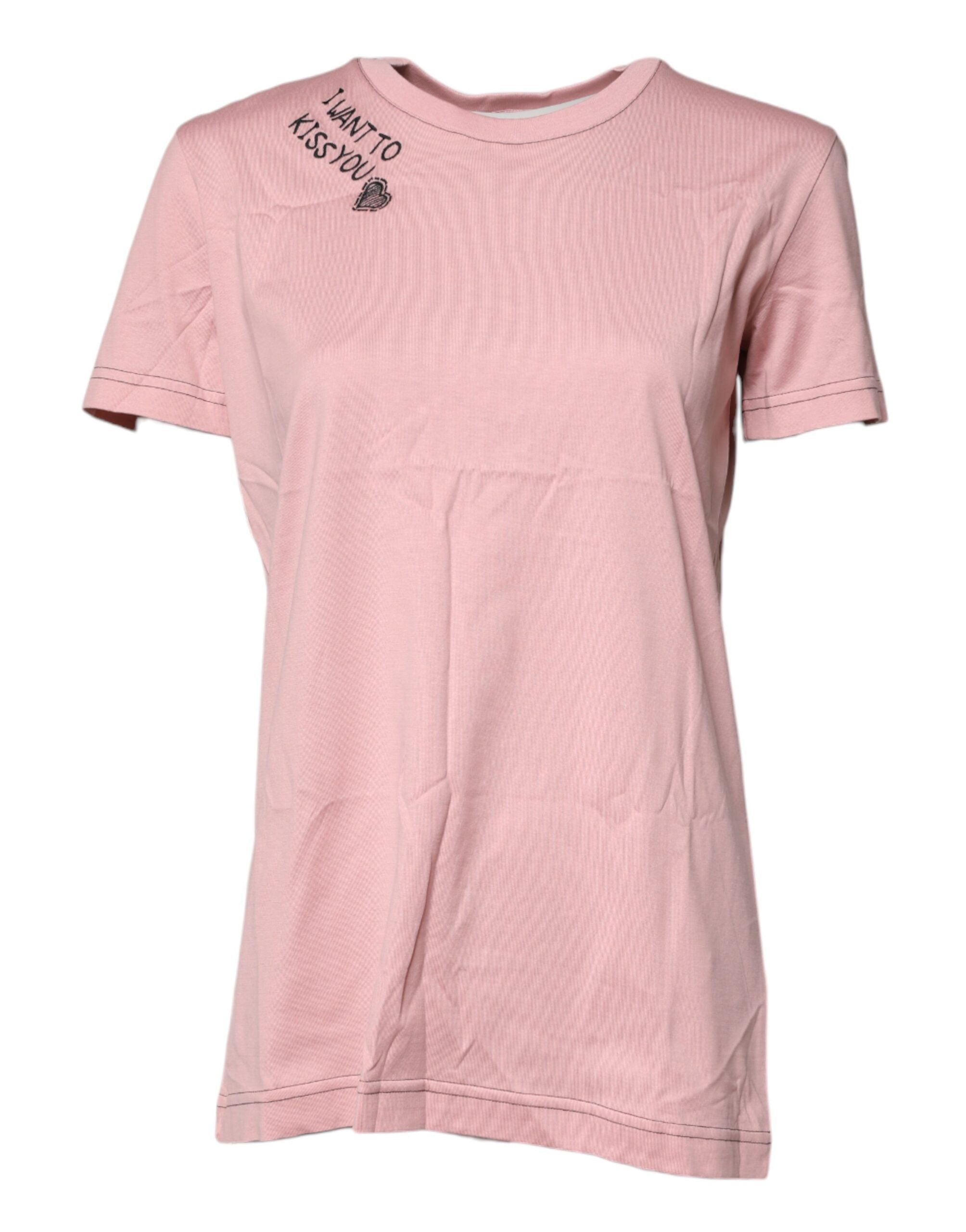Camiseta de algodón con cuello redondo y estampado del logotipo rosa de Dolce &amp; Gabbana