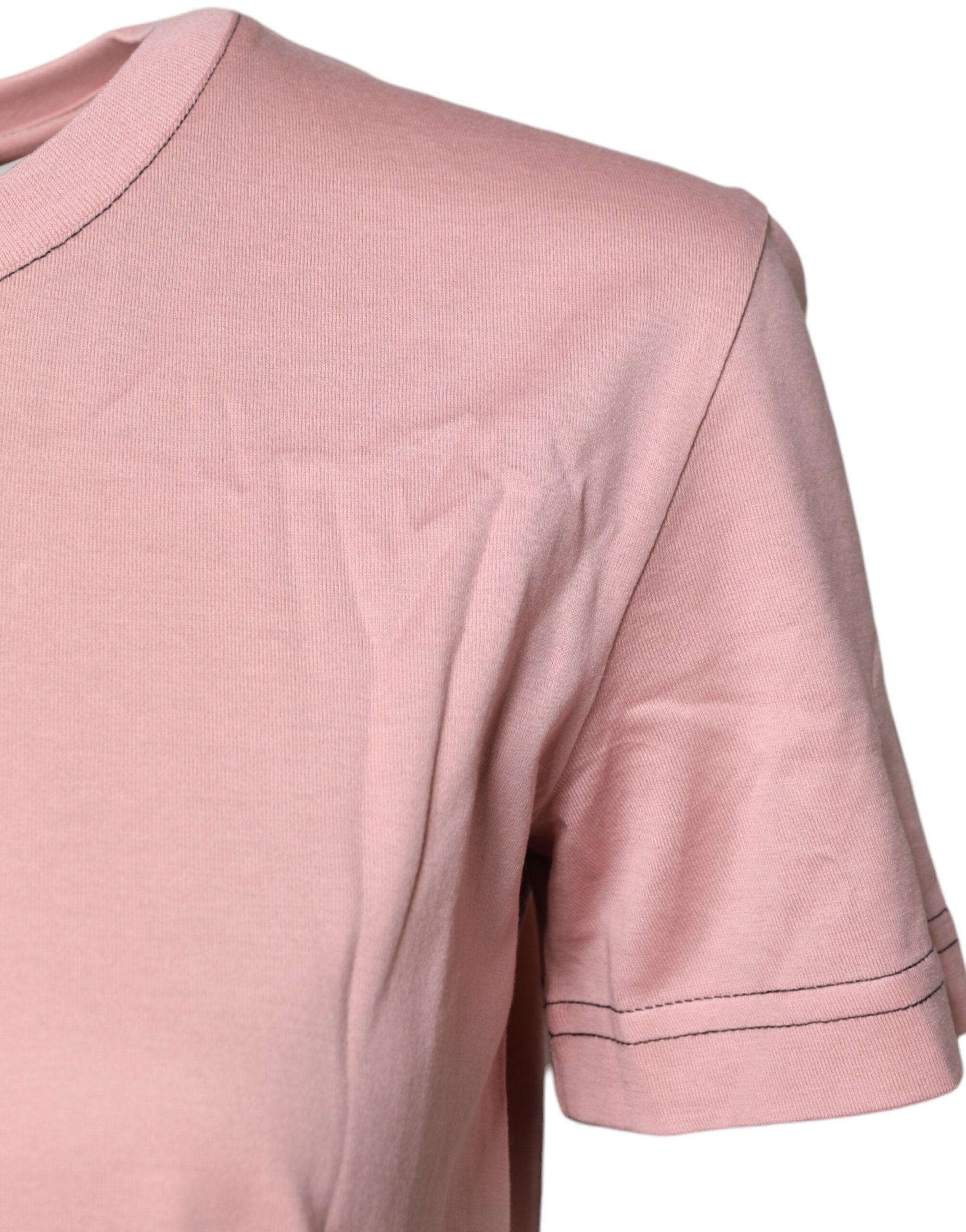Camiseta de algodón con cuello redondo y estampado del logotipo rosa de Dolce &amp; Gabbana