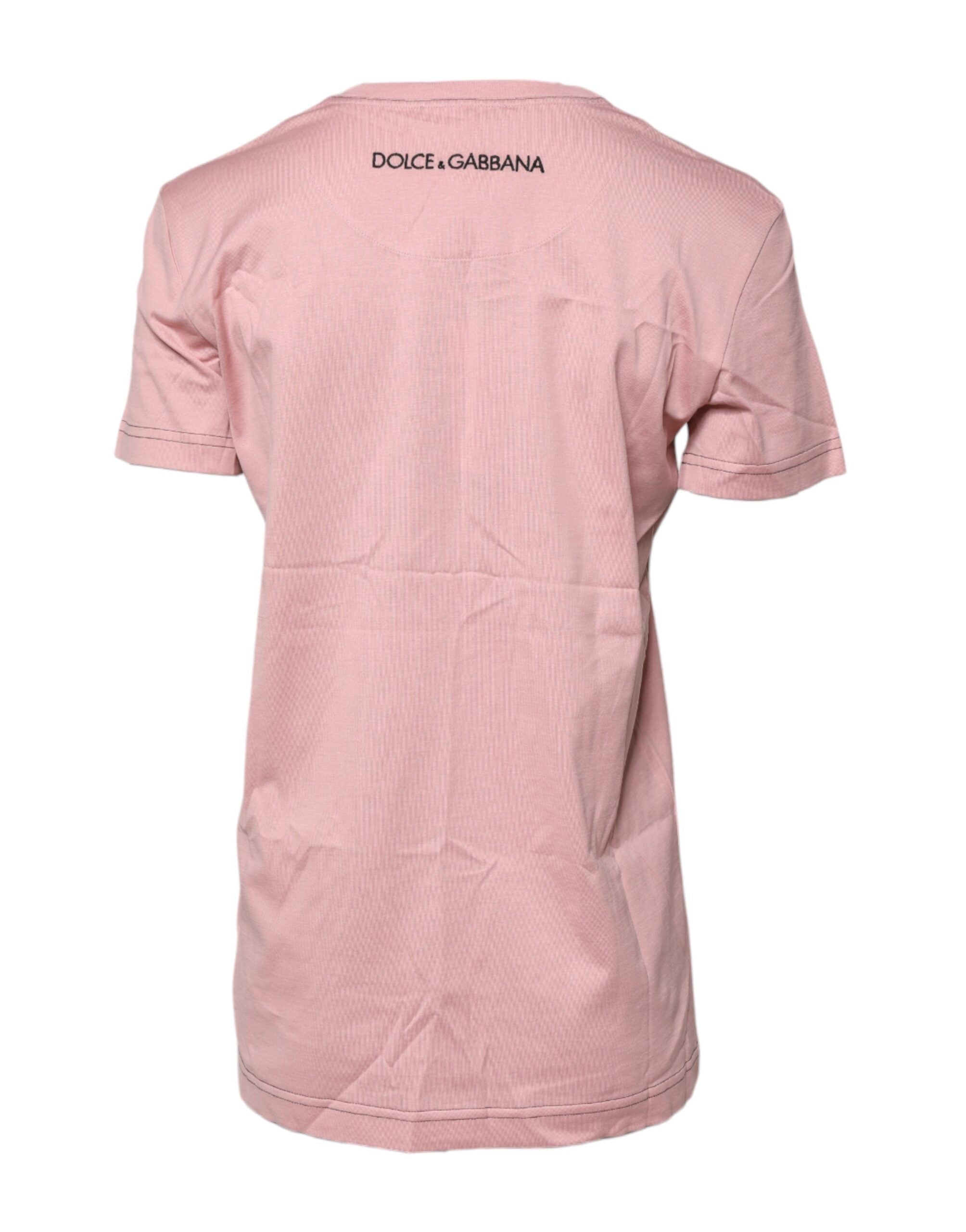 Camiseta de algodón con cuello redondo y estampado del logotipo rosa de Dolce &amp; Gabbana