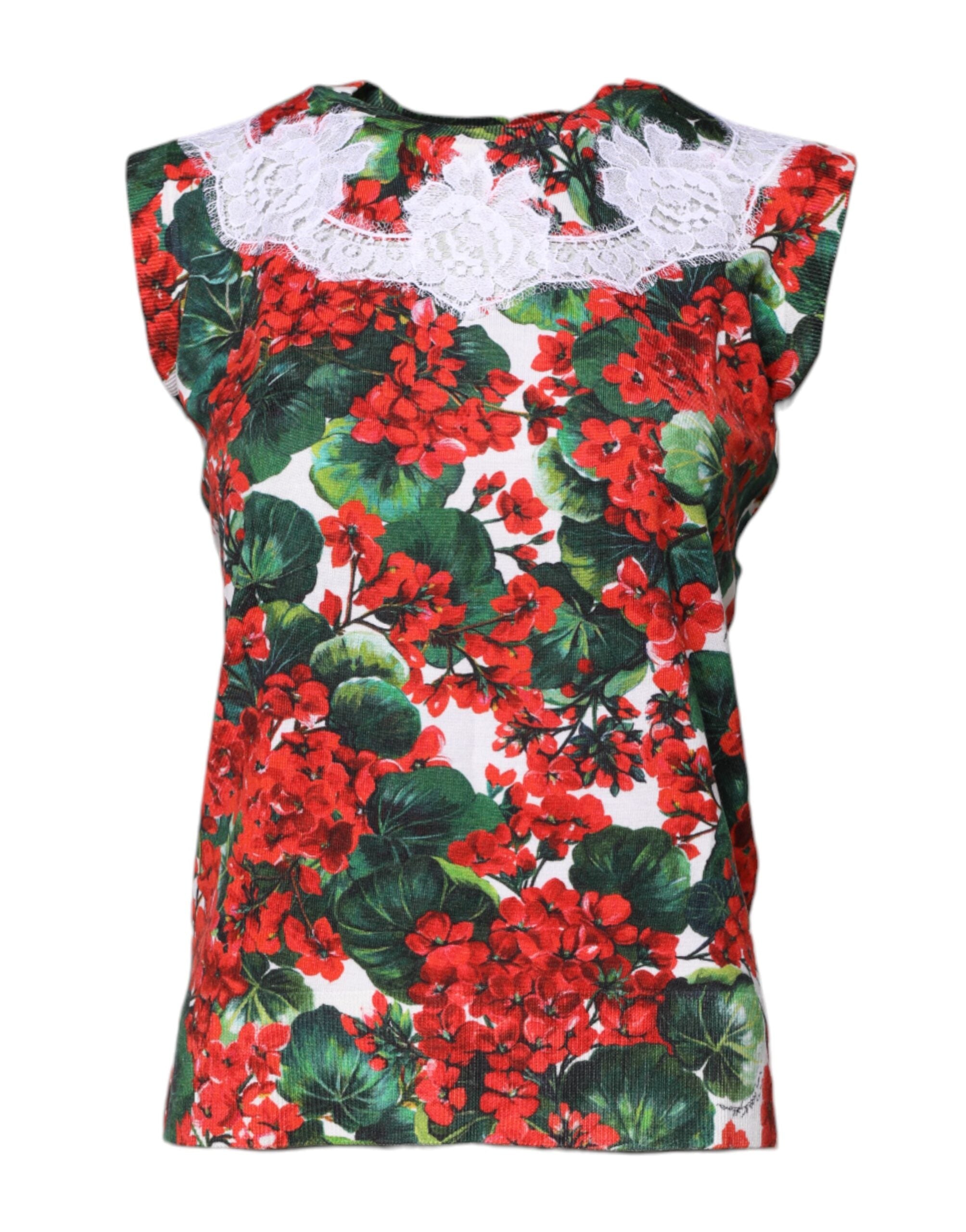 Top sin mangas de encaje floral multicolor de Dolce &amp; Gabbana