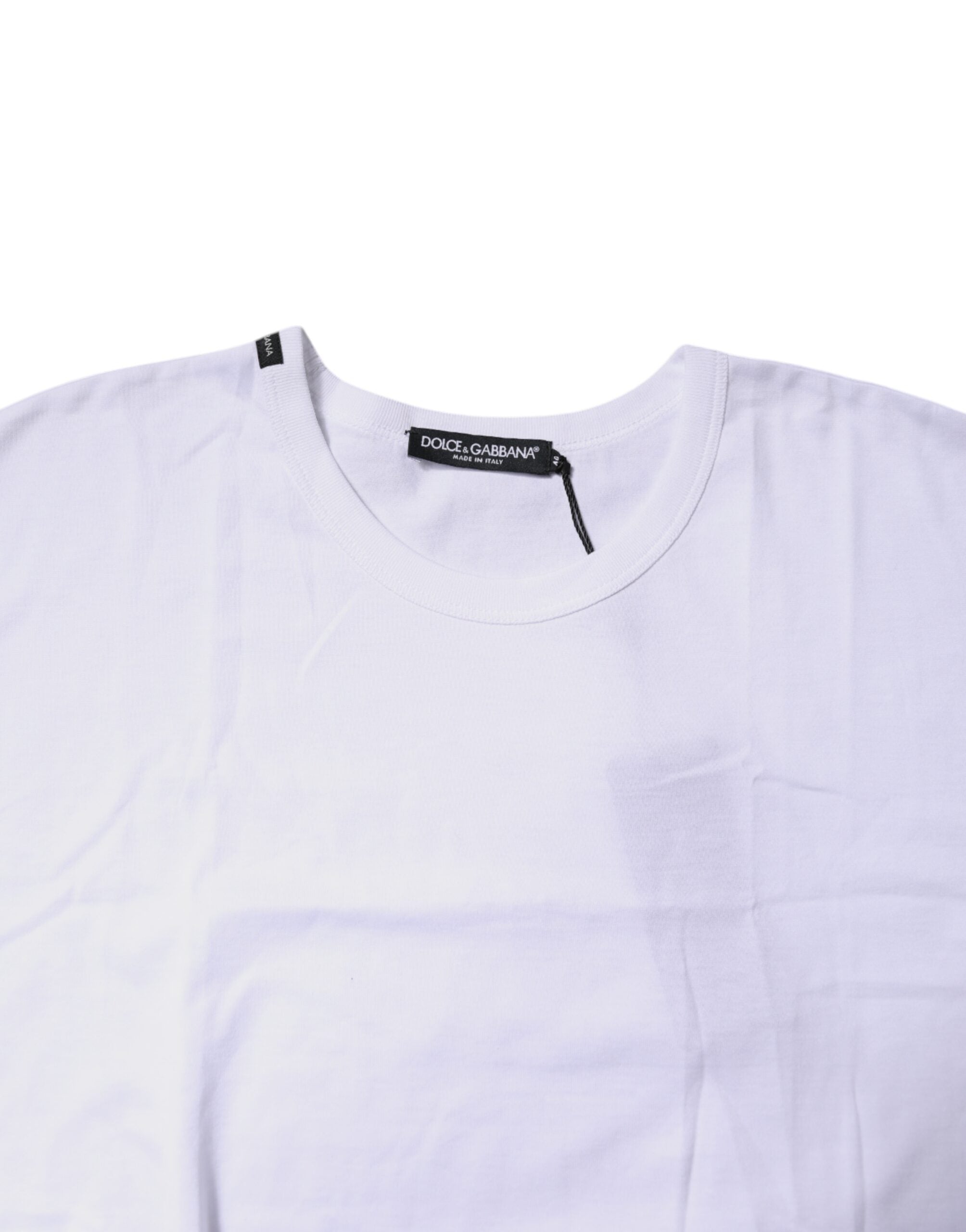 Camiseta corta de cuello redondo de algodón blanco de Dolce &amp; Gabbana