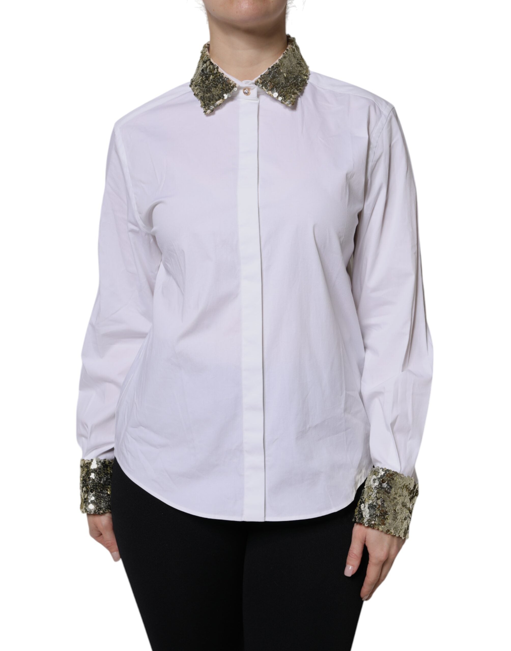 Camisa Dolce &amp; Gabbana de algodón blanco con lentejuelas y mangas largas