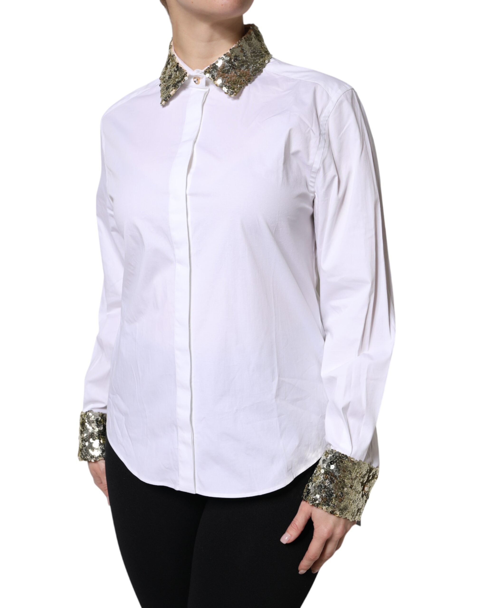 Camisa Dolce &amp; Gabbana de algodón blanco con lentejuelas y mangas largas