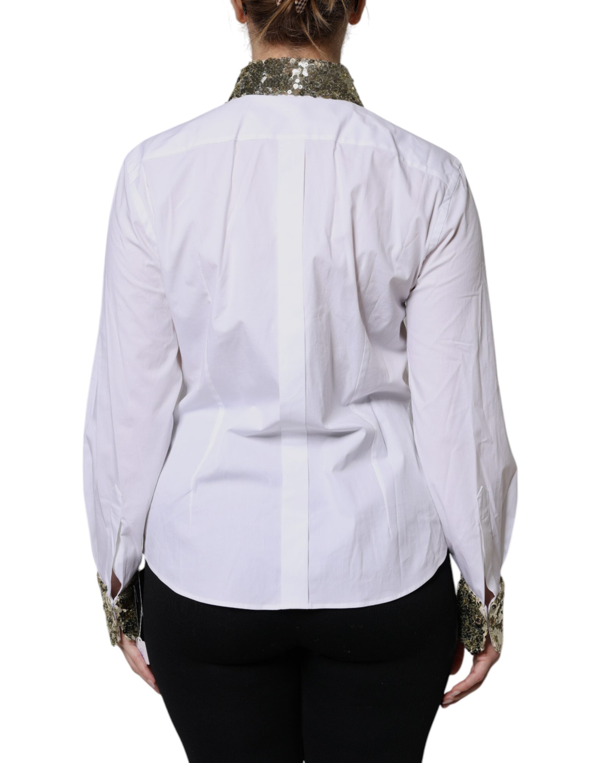 Camisa Dolce &amp; Gabbana de algodón blanco con lentejuelas y mangas largas