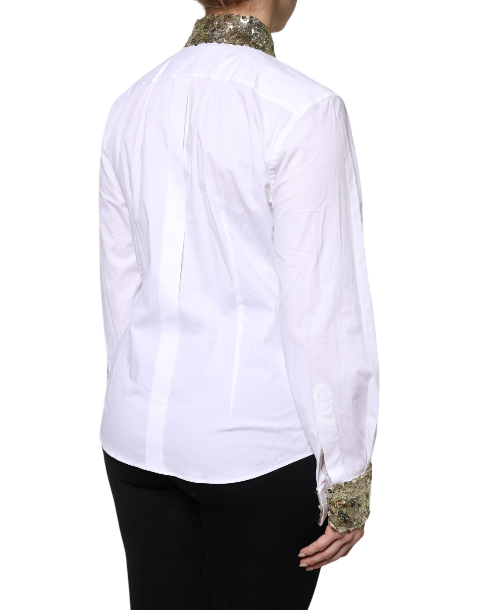 Camisa Dolce &amp; Gabbana de algodón blanco con lentejuelas y mangas largas