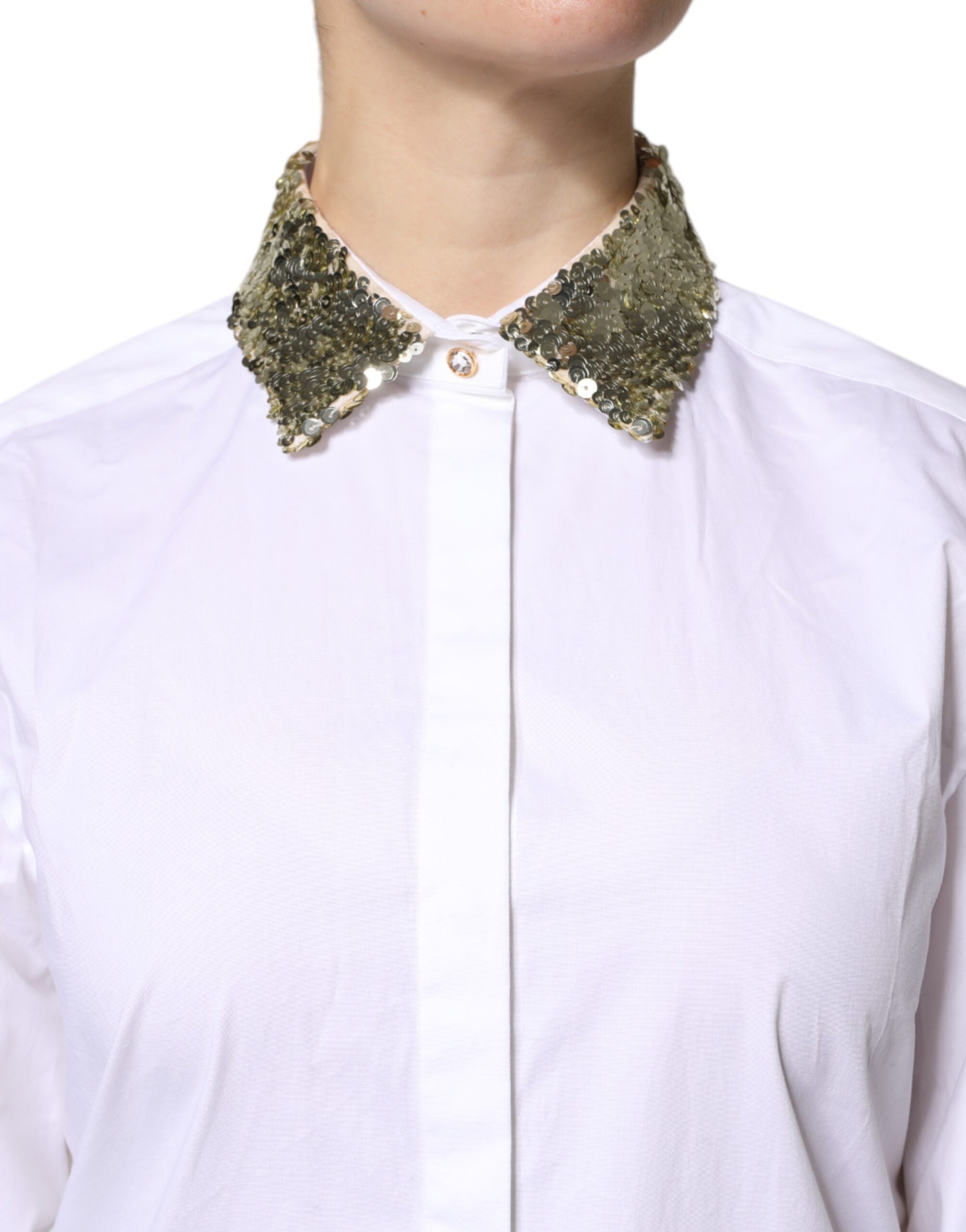 Camisa Dolce &amp; Gabbana de algodón blanco con lentejuelas y mangas largas