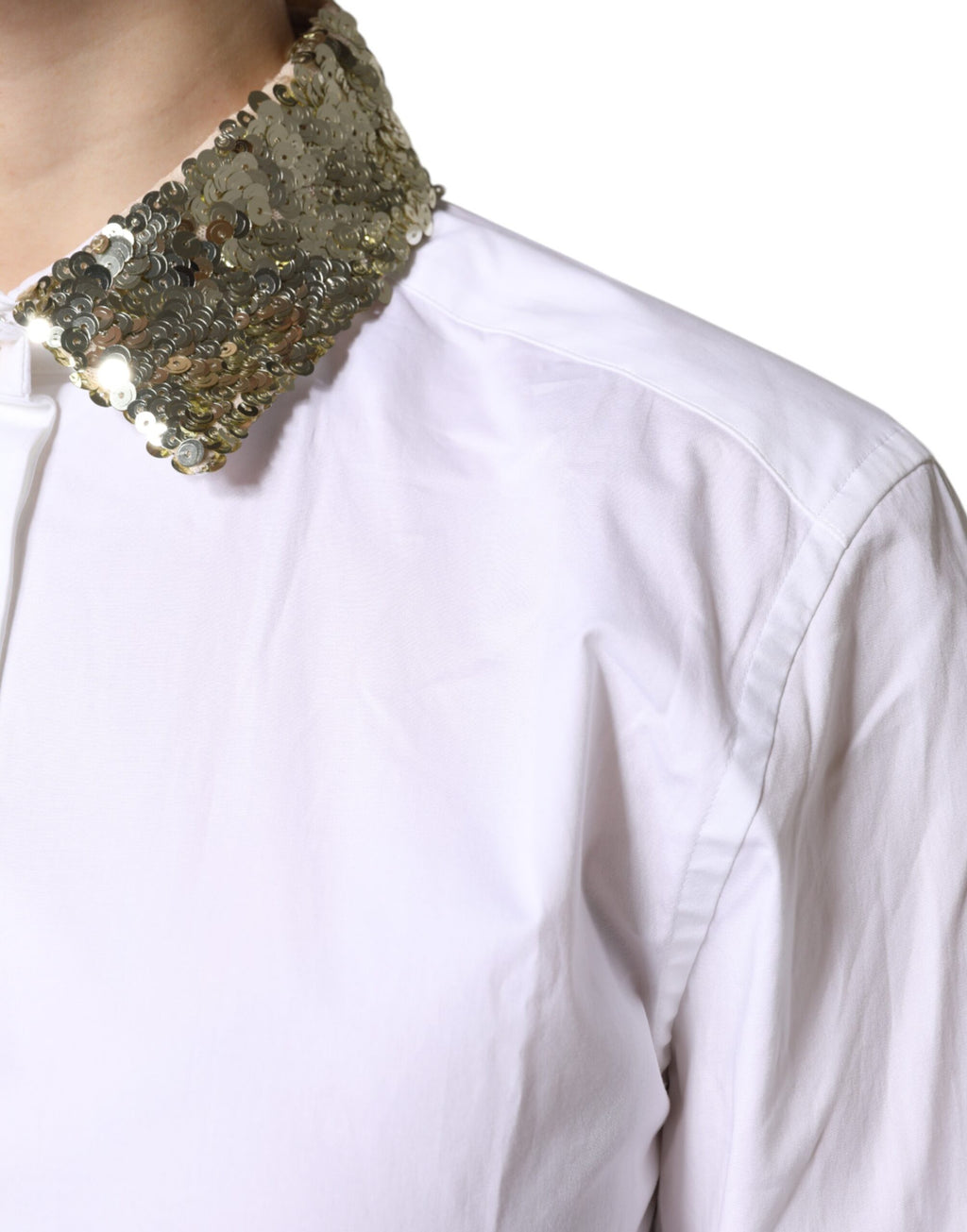 Camisa Dolce &amp; Gabbana de algodón blanco con lentejuelas y mangas largas