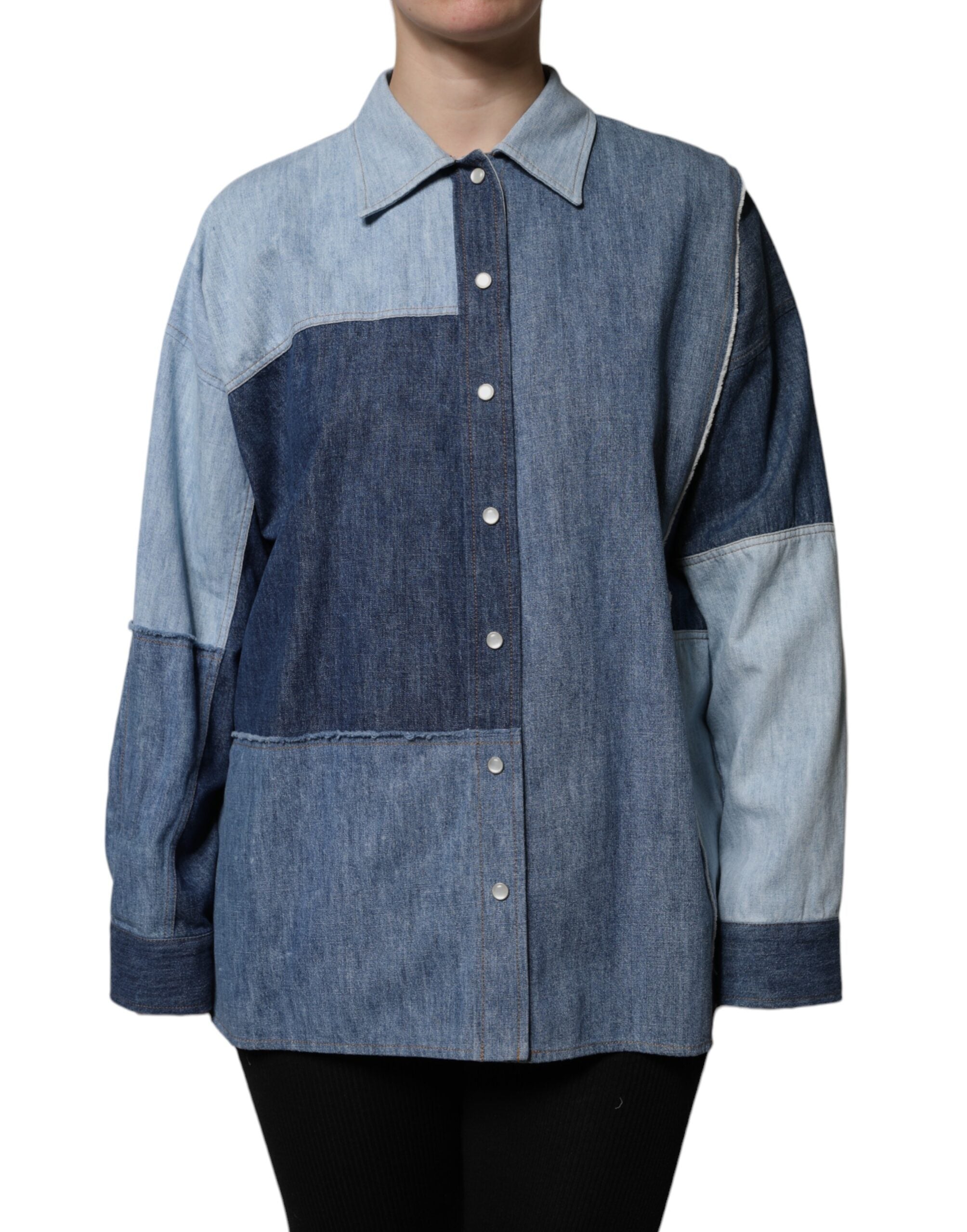 Top de manga larga con cuello abotonado de algodón azul de Dolce &amp; Gabbana