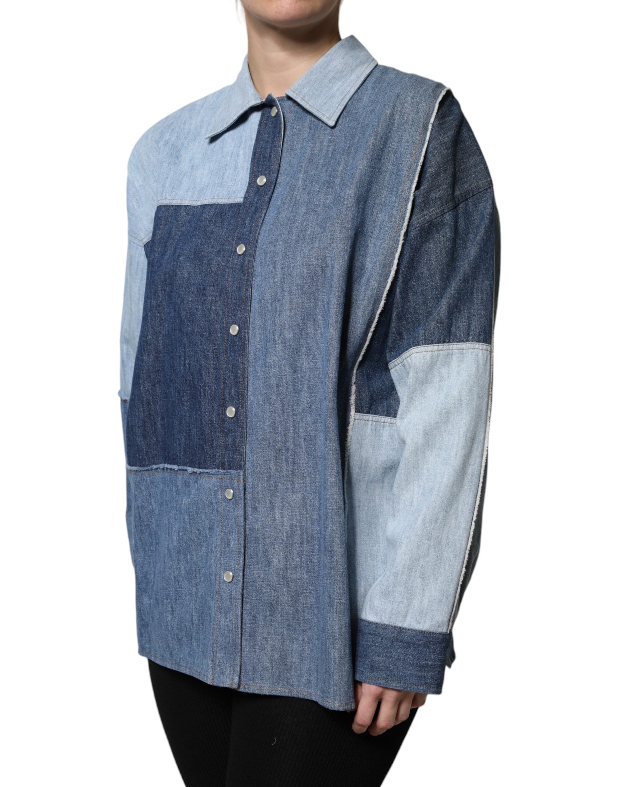Top de manga larga con cuello abotonado de algodón azul de Dolce &amp; Gabbana