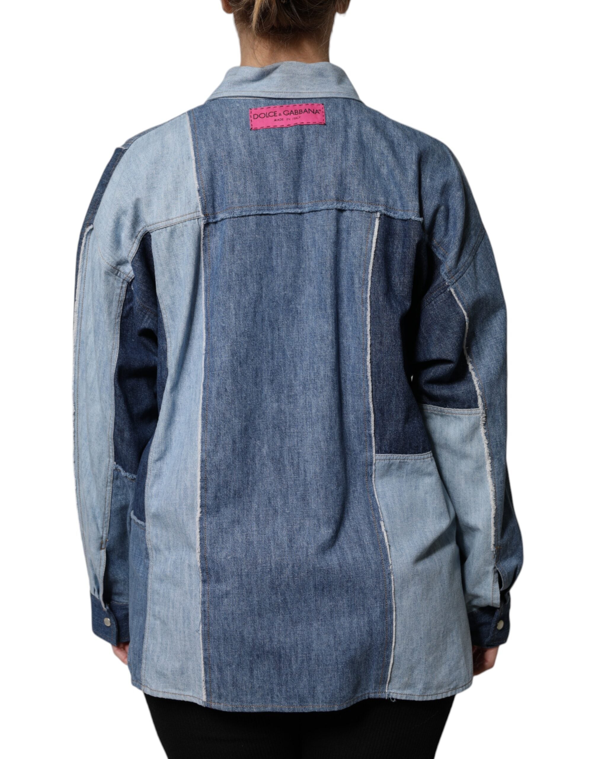 Top de manga larga con cuello abotonado de algodón azul de Dolce &amp; Gabbana