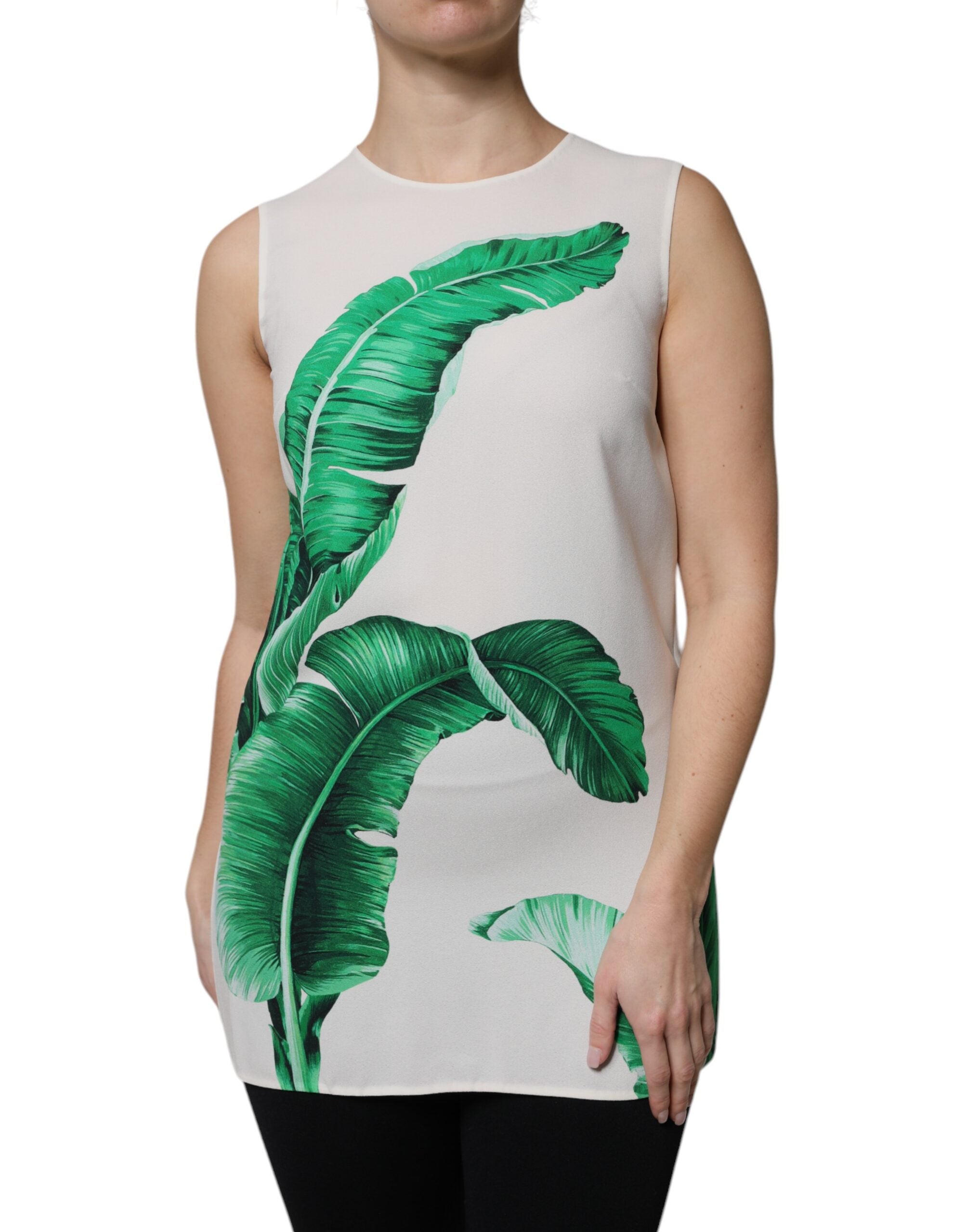 Camiseta de tirantes de cuello redondo con estampado de hojas de plátano blancas de Dolce &amp; Gabbana