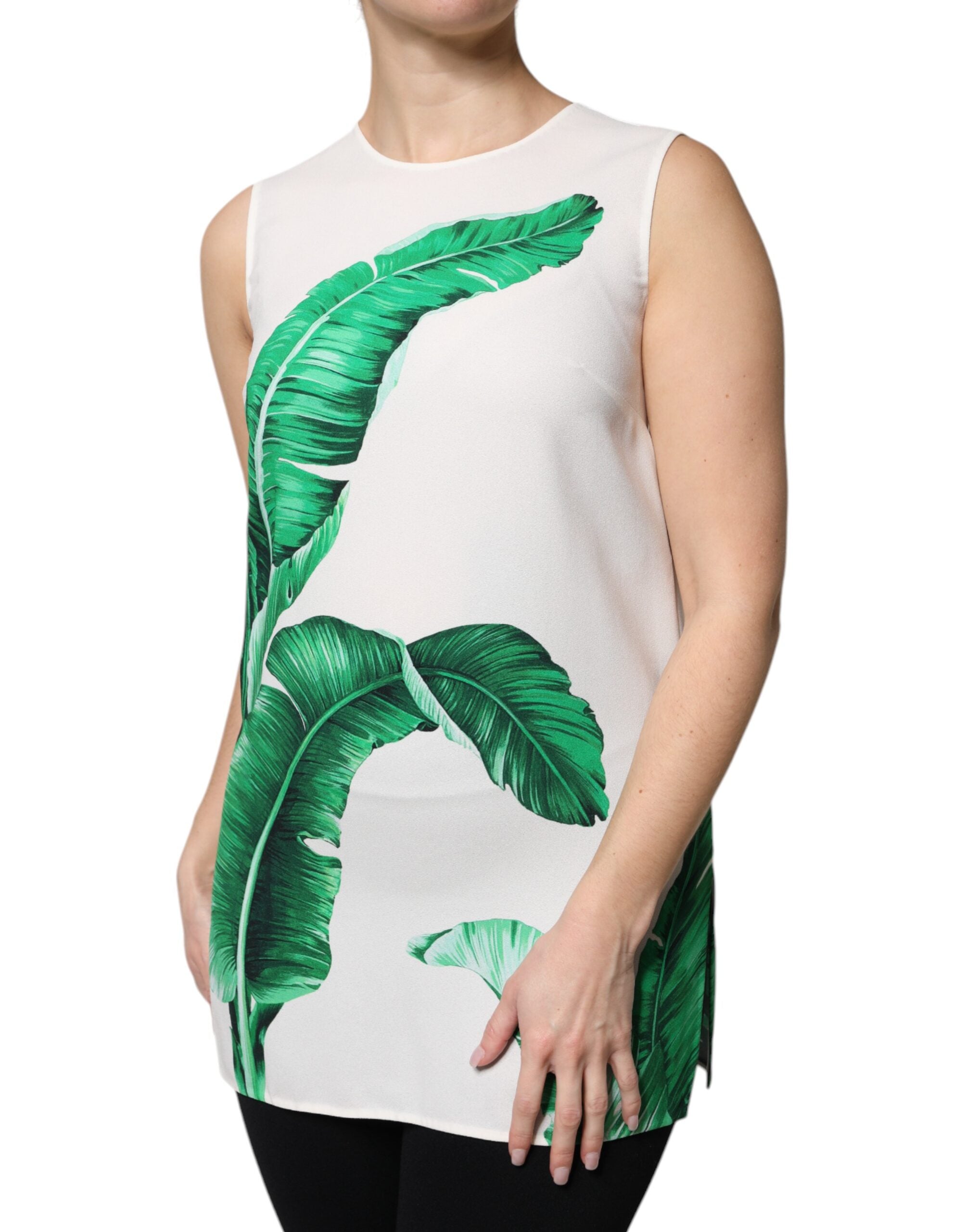Camiseta de tirantes de cuello redondo con estampado de hojas de plátano blancas de Dolce &amp; Gabbana