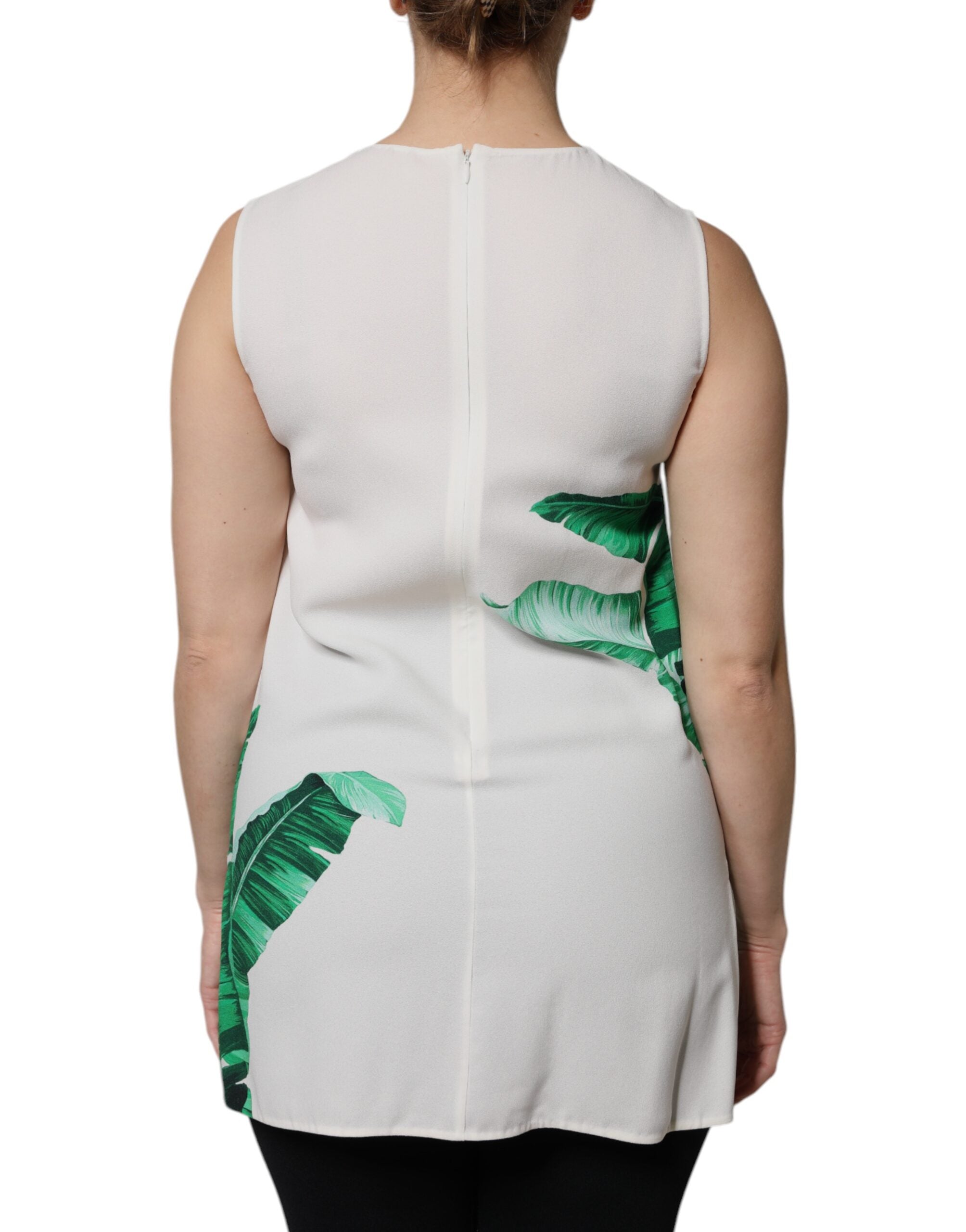 Camiseta de tirantes de cuello redondo con estampado de hojas de plátano blancas de Dolce &amp; Gabbana