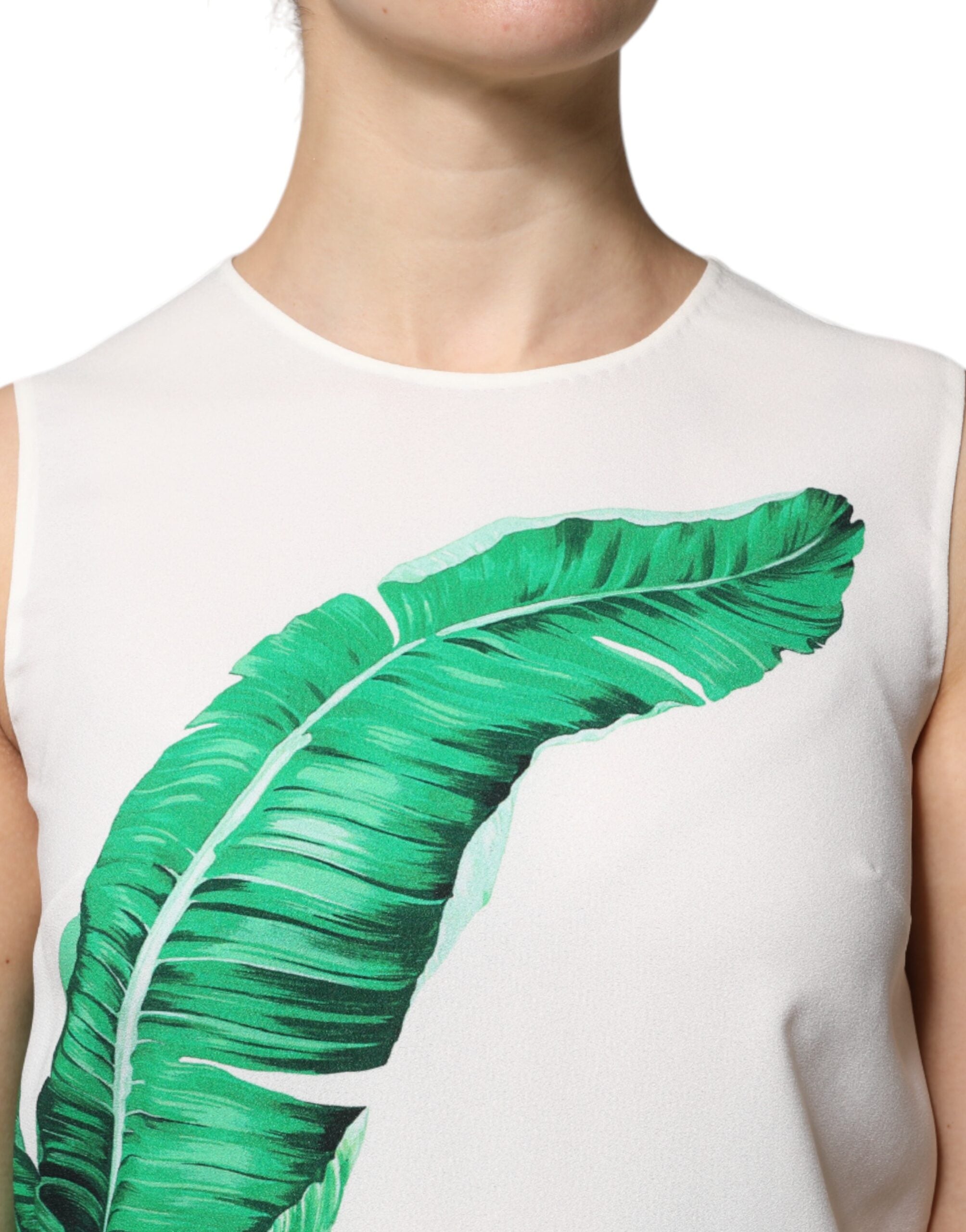 Camiseta de tirantes de cuello redondo con estampado de hojas de plátano blancas de Dolce &amp; Gabbana