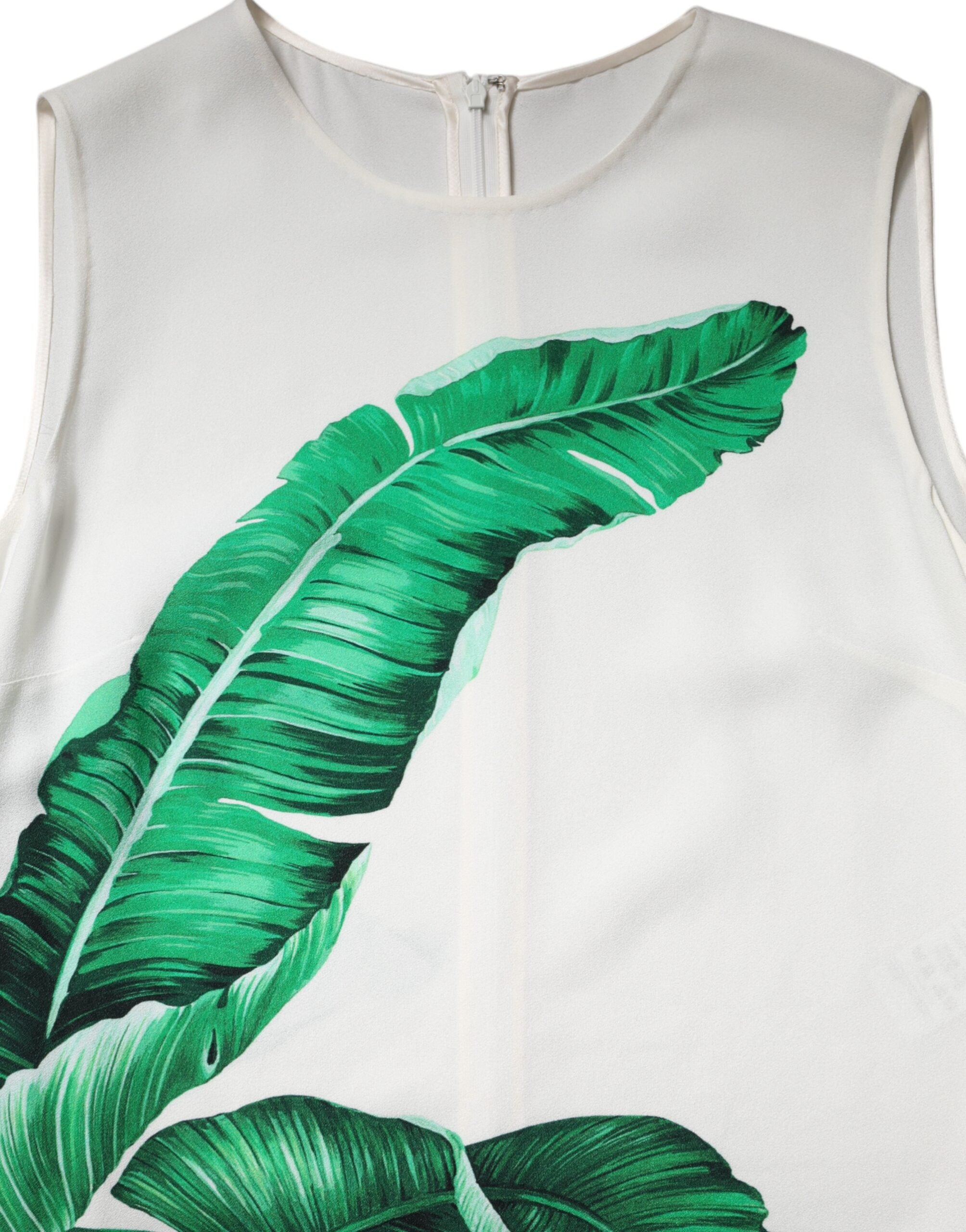 Camiseta de tirantes de cuello redondo con estampado de hojas de plátano blancas de Dolce &amp; Gabbana