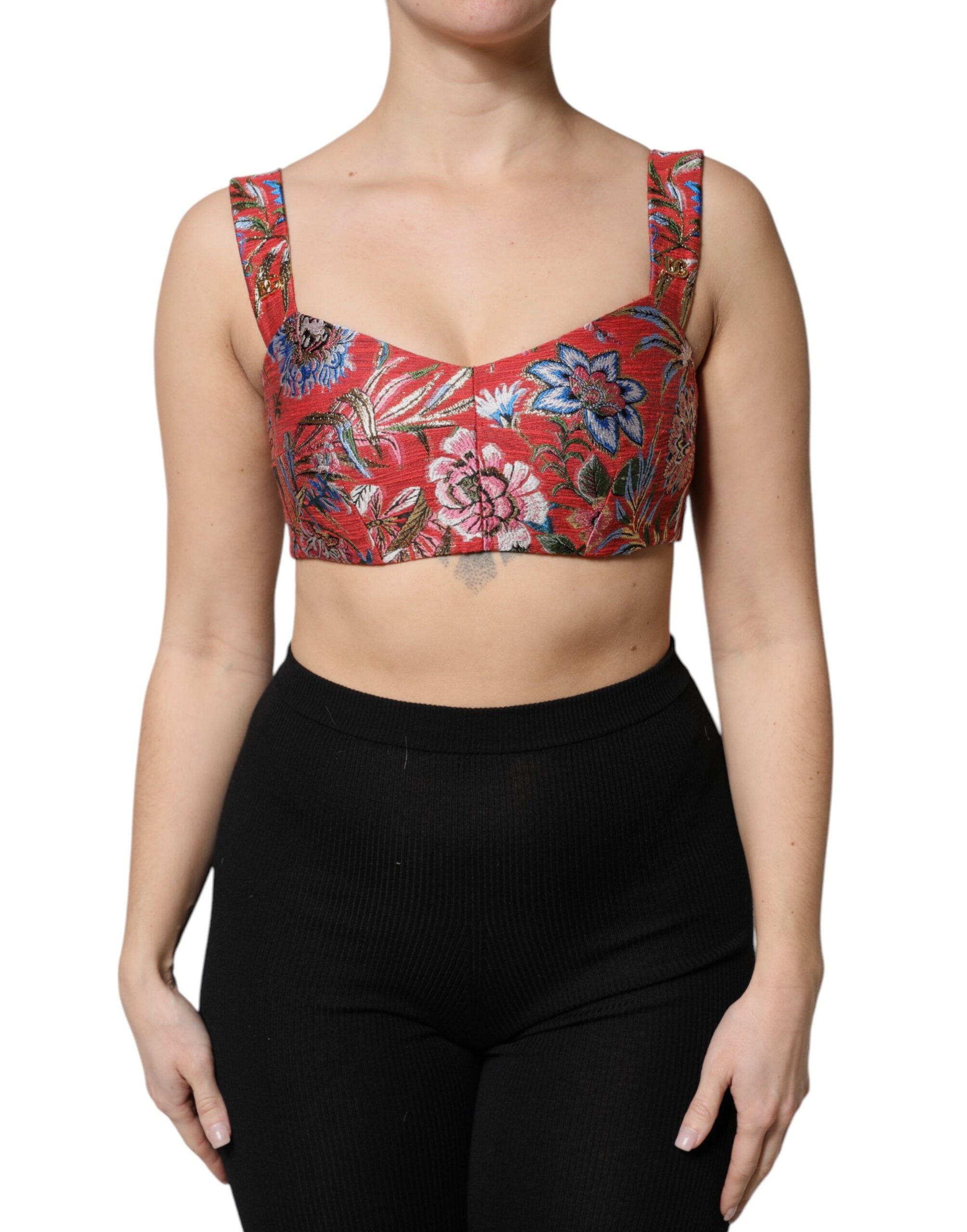 Top corsé con corpiño corto y brocado floral rojo de Dolce &amp; Gabbana