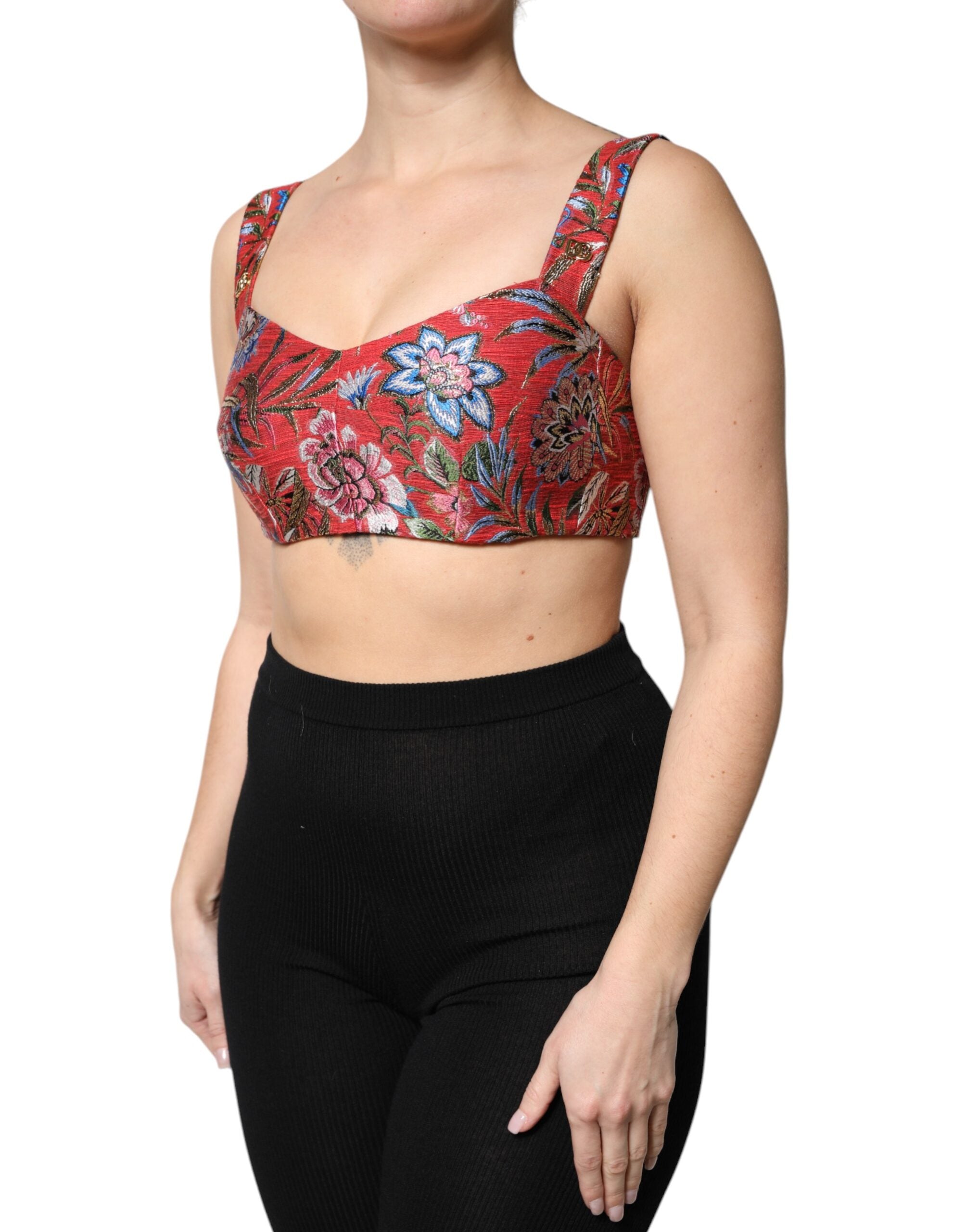 Top corsé con corpiño corto y brocado floral rojo de Dolce &amp; Gabbana