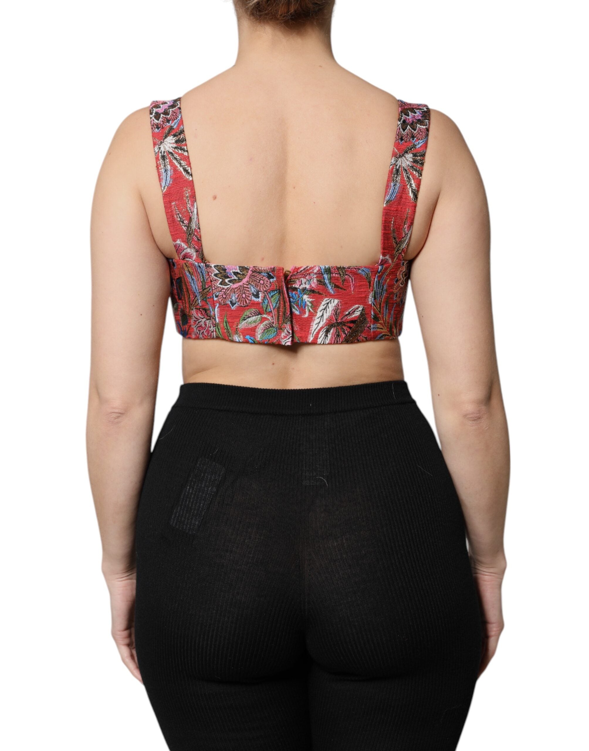 Top corsé con corpiño corto y brocado floral rojo de Dolce &amp; Gabbana