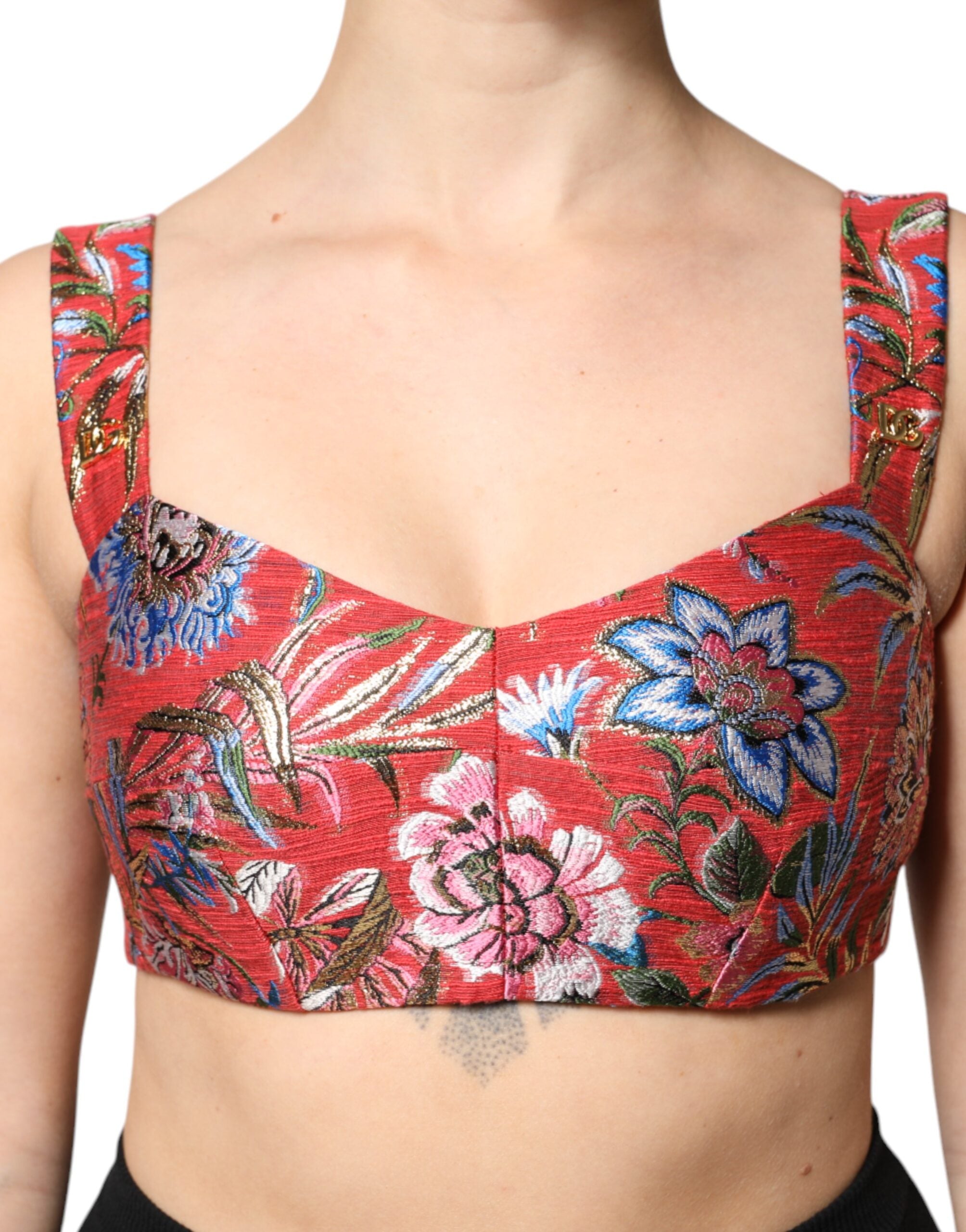 Top corsé con corpiño corto y brocado floral rojo de Dolce &amp; Gabbana