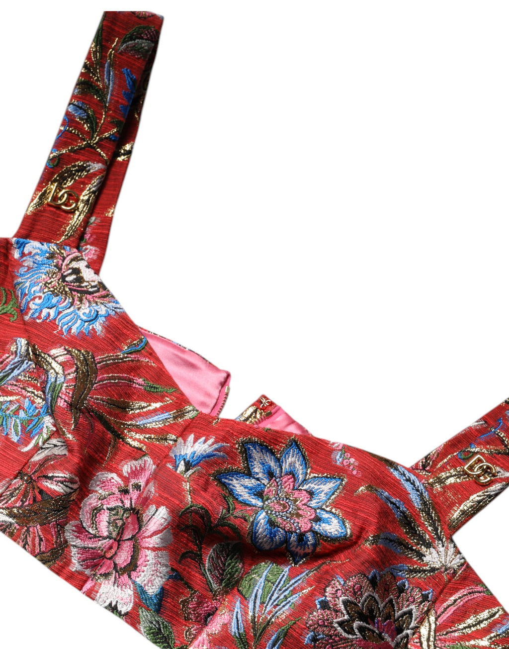 Top corsé con corpiño corto y brocado floral rojo de Dolce &amp; Gabbana
