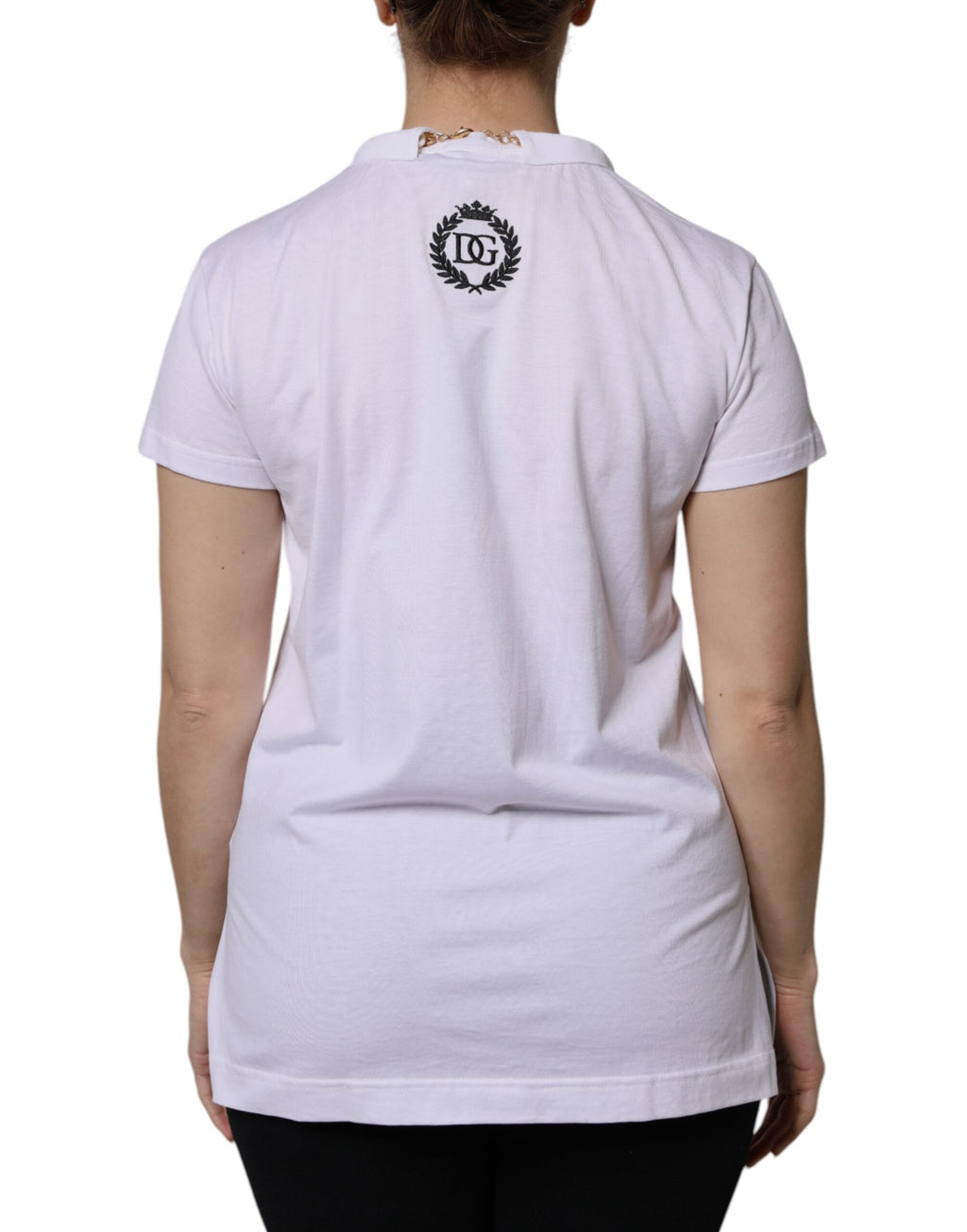 Camiseta de manga corta de algodón con collar blanco de Dolce &amp; Gabbana