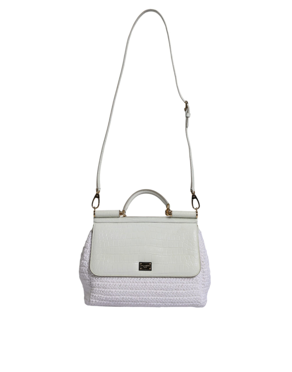 Bolso bandolera con asa superior de piel de rafia blanca de Dolce &amp; Gabbana
