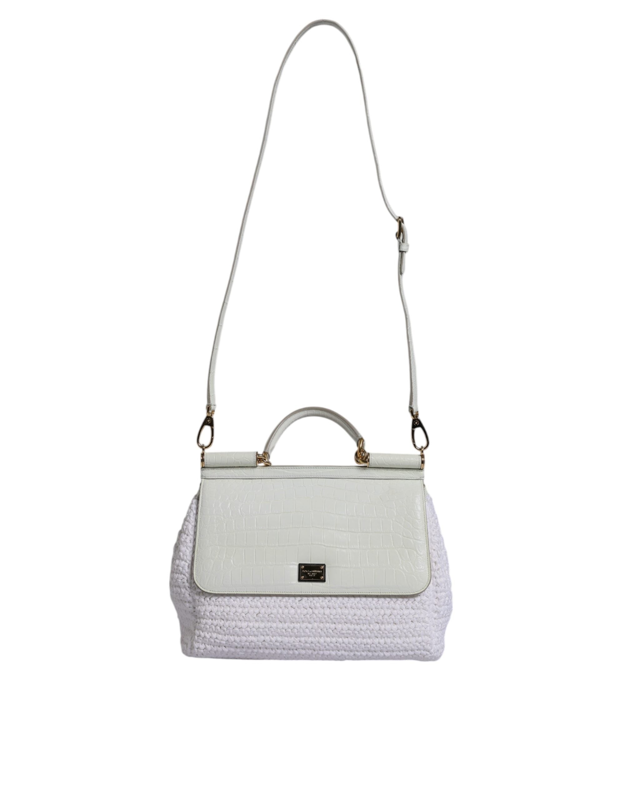Bolso bandolera con asa superior de piel de rafia blanca de Dolce &amp; Gabbana
