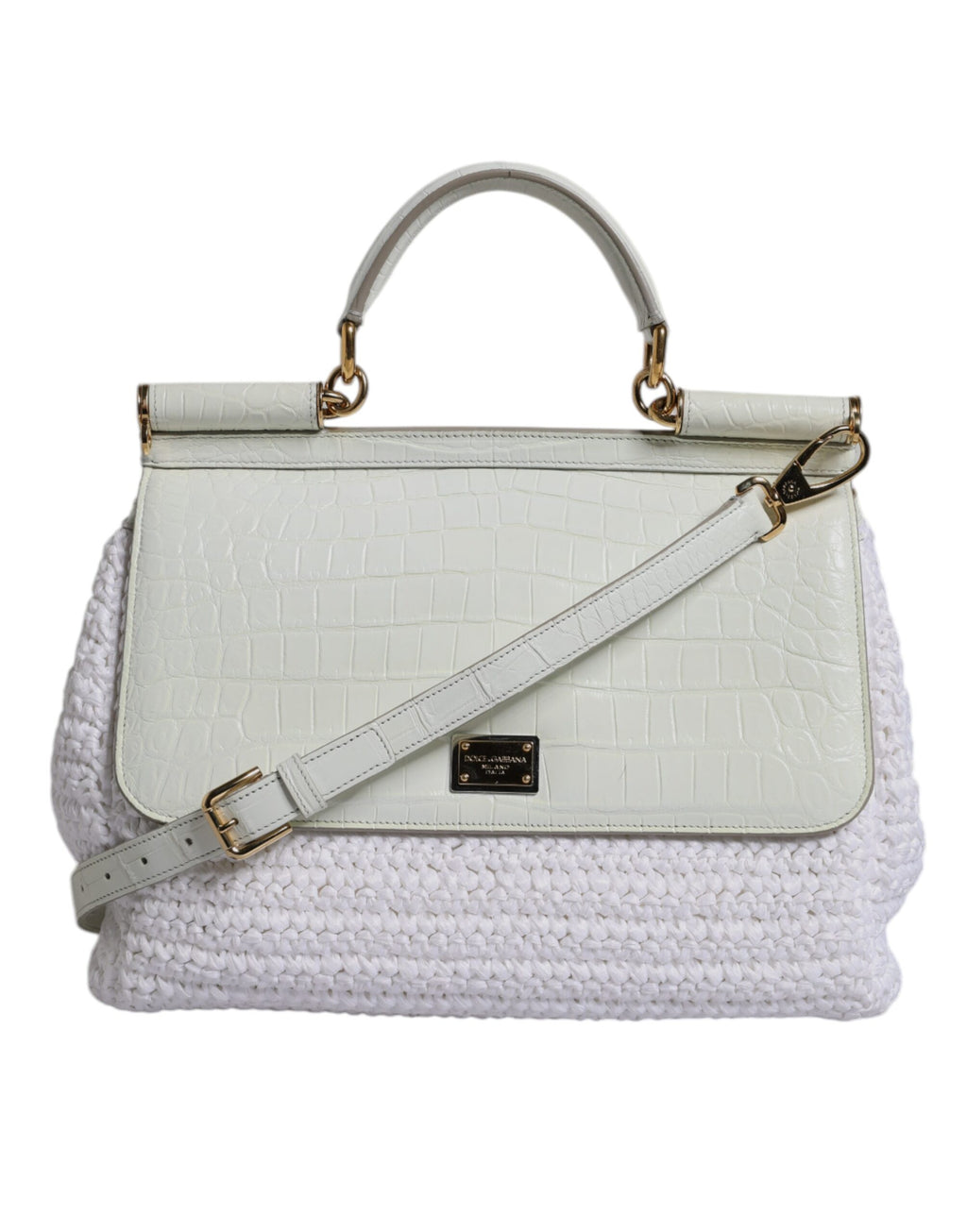 Bolso bandolera con asa superior de piel de rafia blanca de Dolce &amp; Gabbana