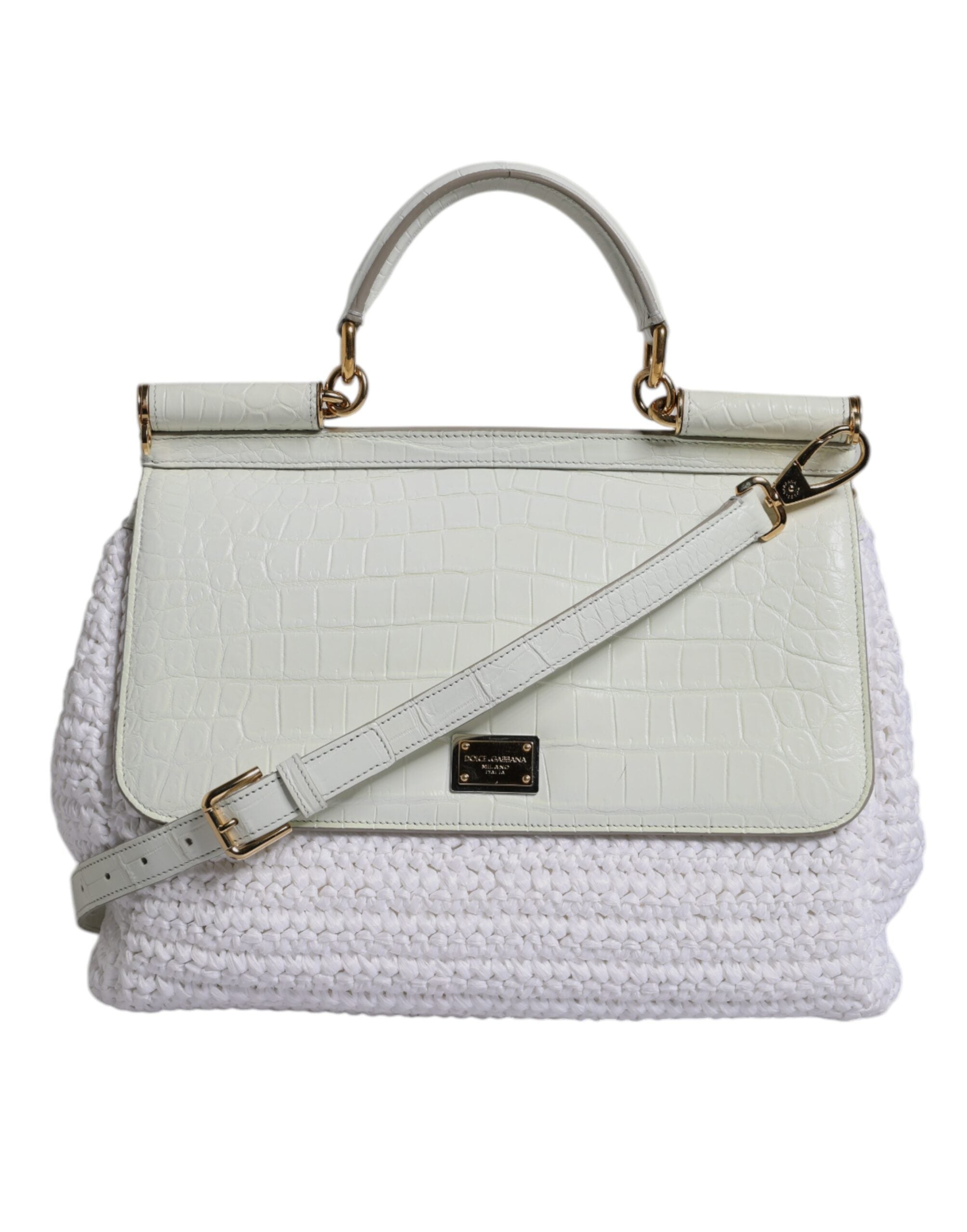 Bolso bandolera con asa superior de piel de rafia blanca de Dolce &amp; Gabbana
