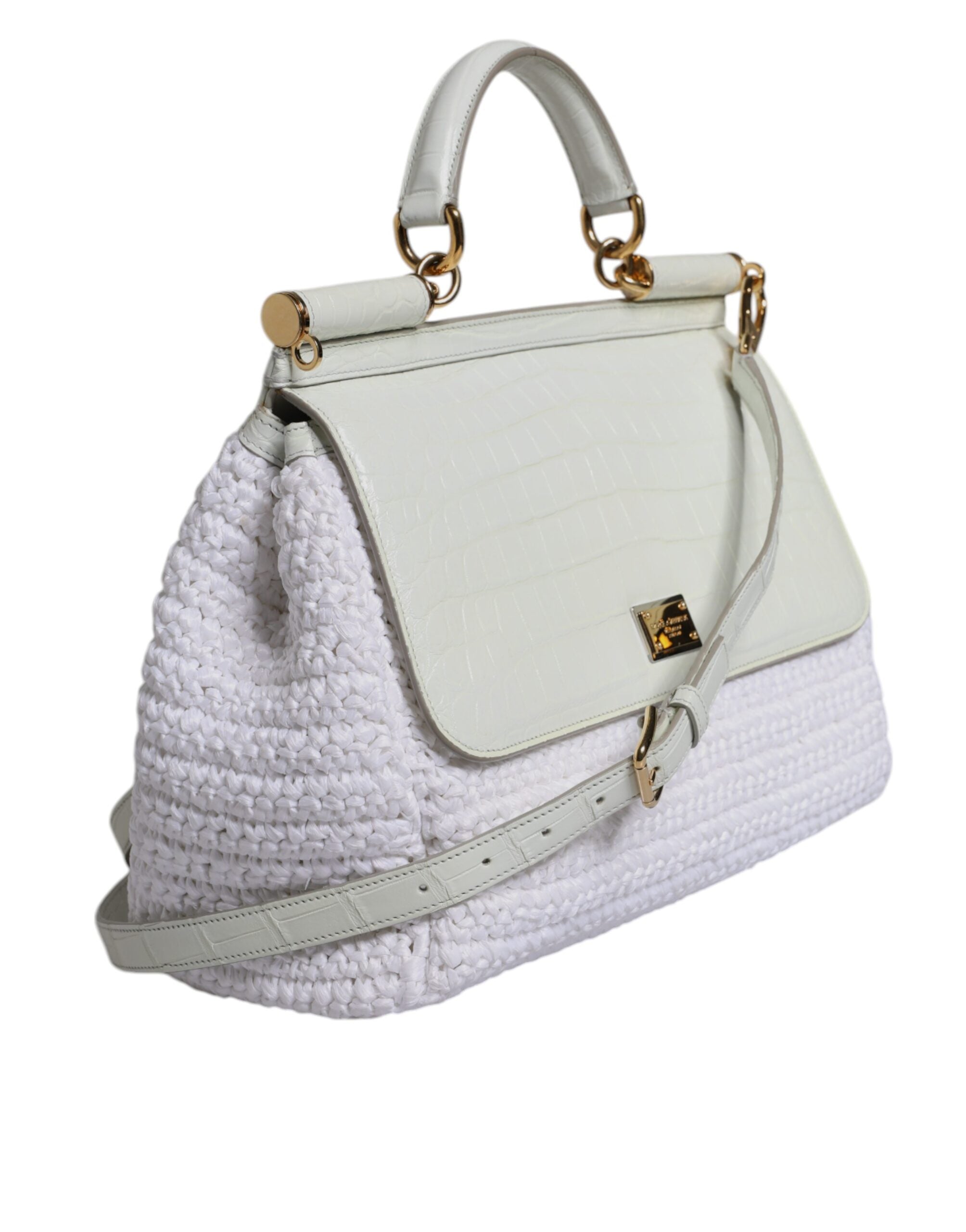 Bolso bandolera con asa superior de piel de rafia blanca de Dolce &amp; Gabbana