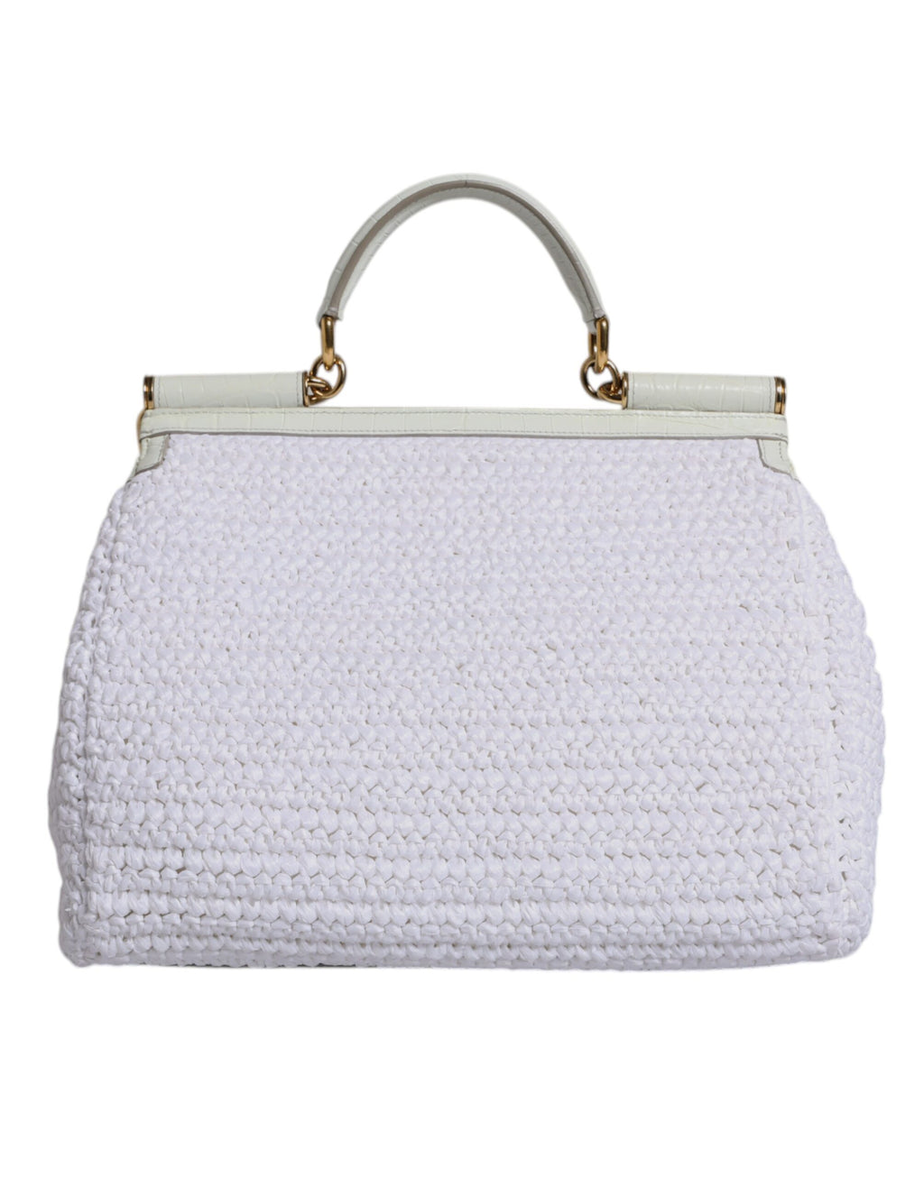 Bolso bandolera con asa superior de piel de rafia blanca de Dolce &amp; Gabbana