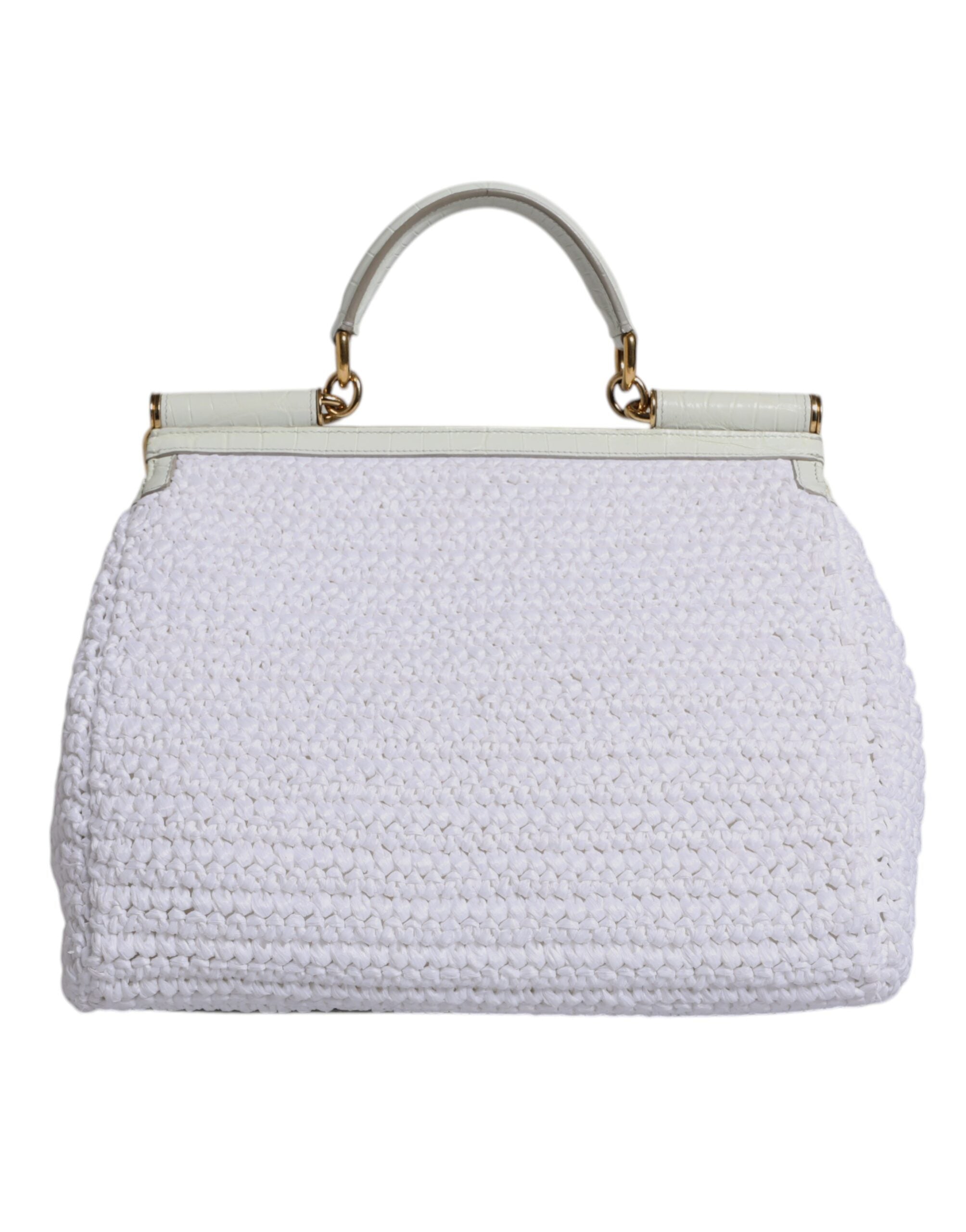 Bolso bandolera con asa superior de piel de rafia blanca de Dolce &amp; Gabbana