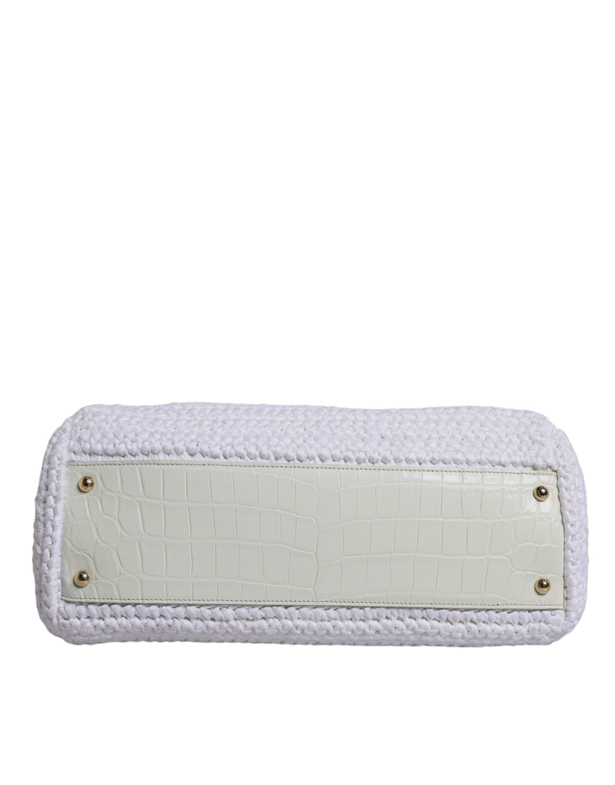 Bolso bandolera con asa superior de piel de rafia blanca de Dolce &amp; Gabbana