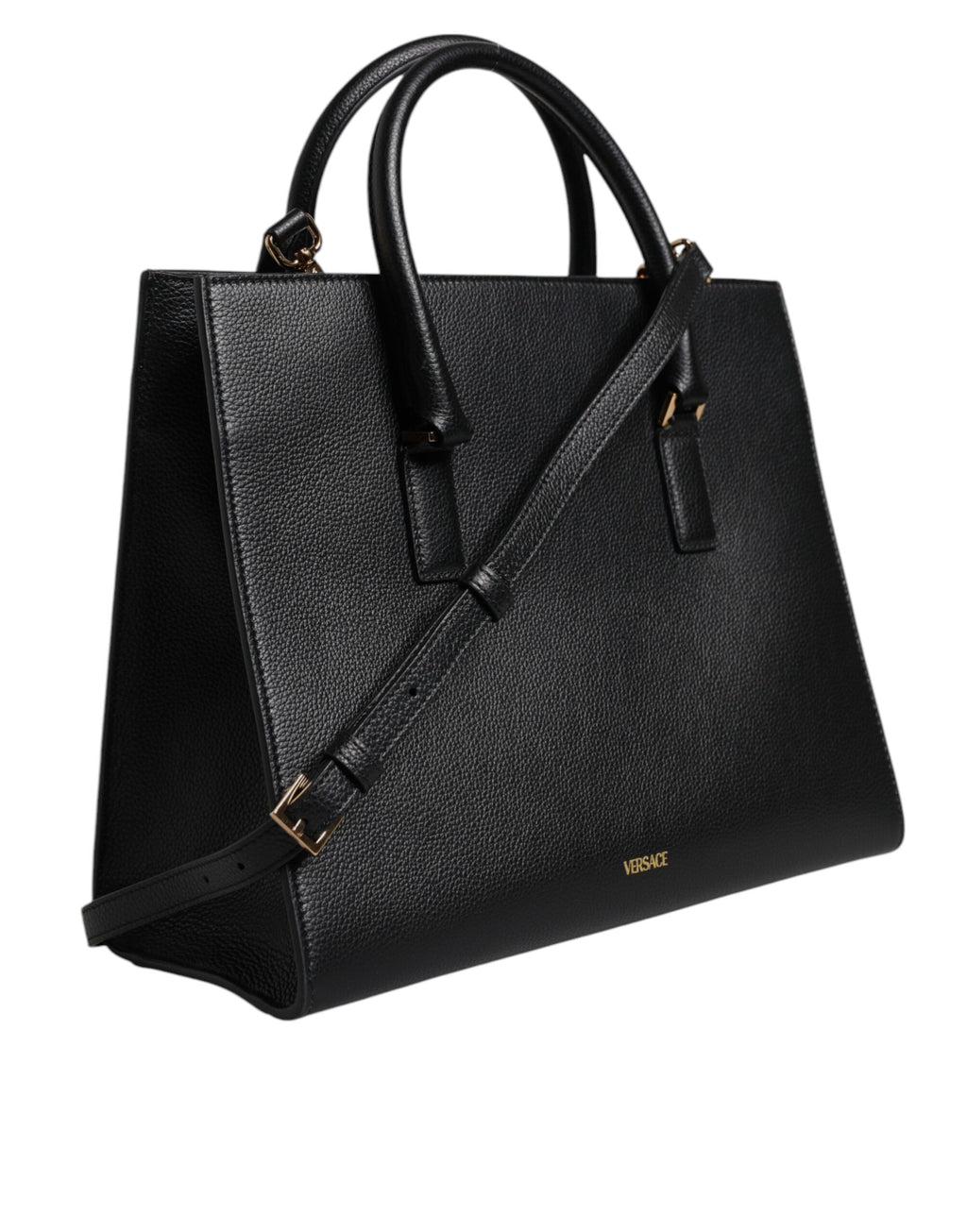 Bolso bandolera grande de piel negra con asa superior de Versace